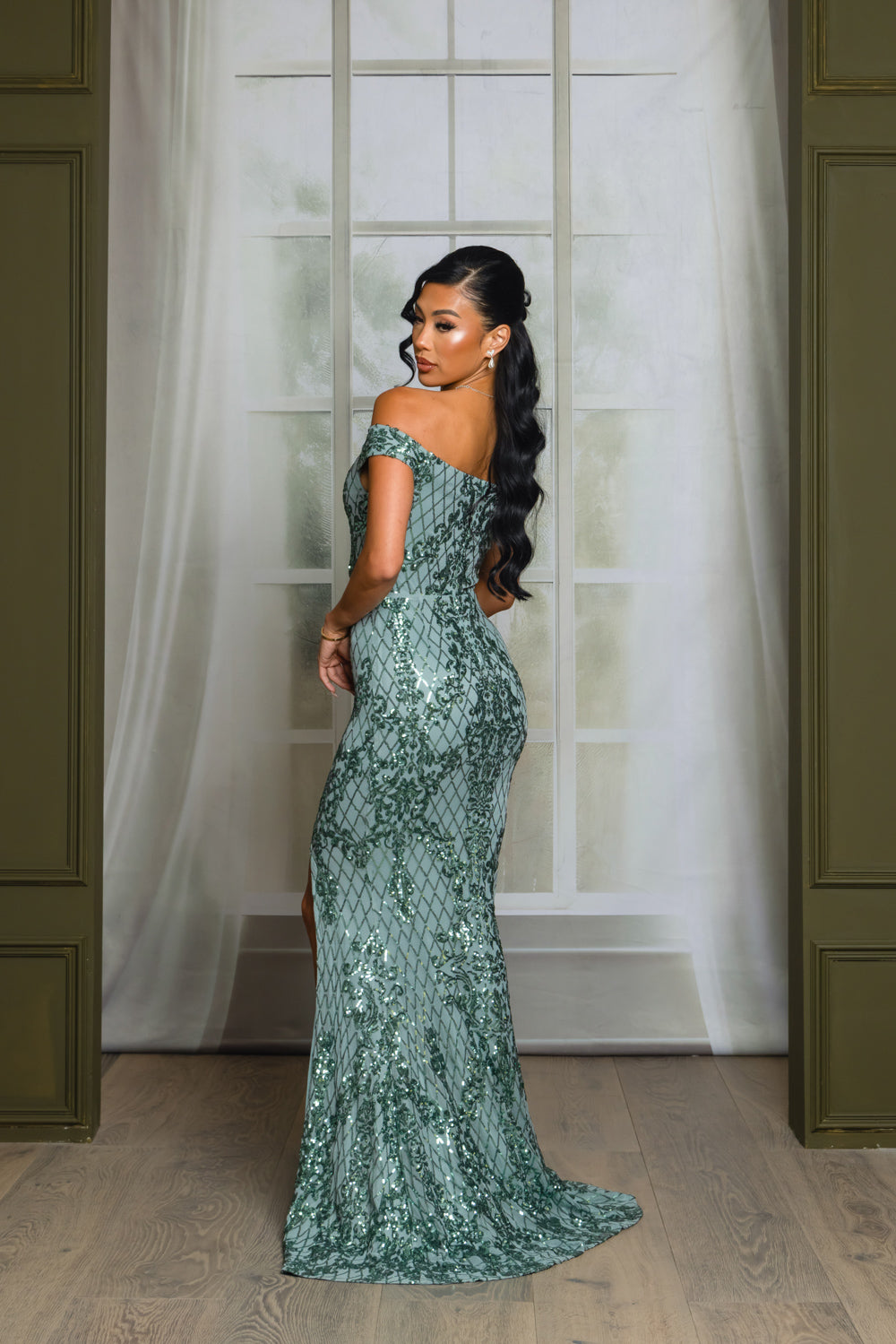 Camila Sequin Off Shoulder Gown