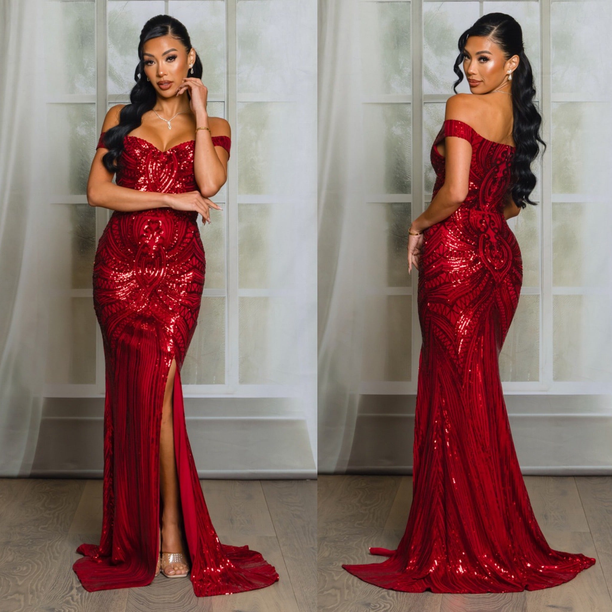 Alejandra Off Shoulder Sequins Gown