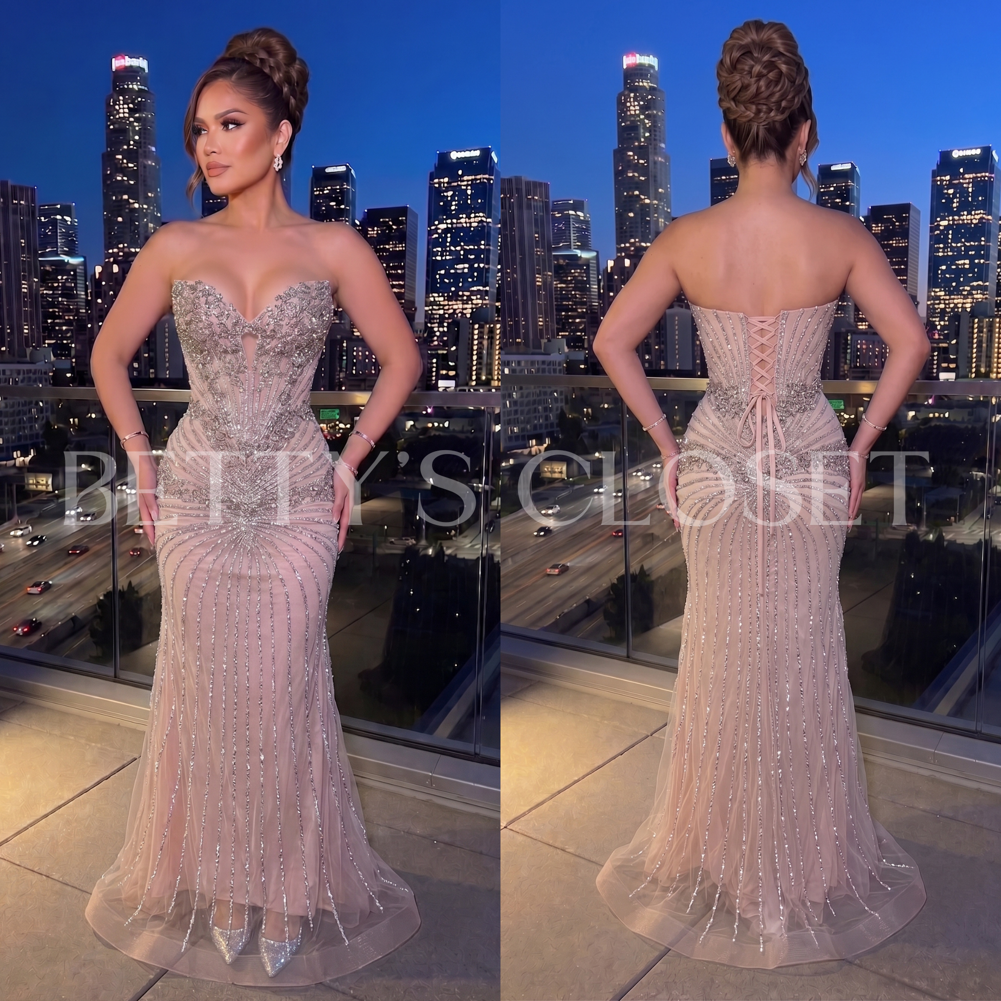Arleth Crystal Rhinestone Embellished Gown W/ Laceup Back