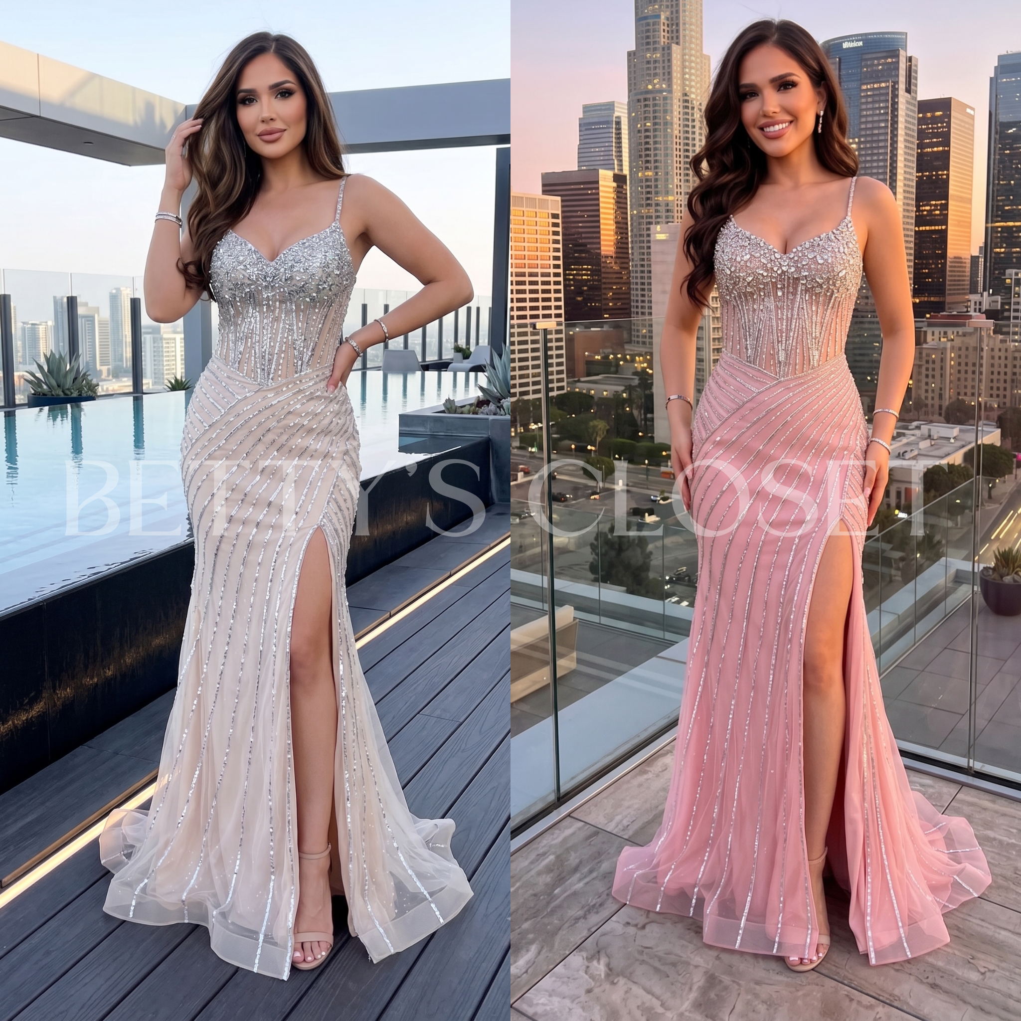 Catalina Embellished Formal Lace Up Back Gown