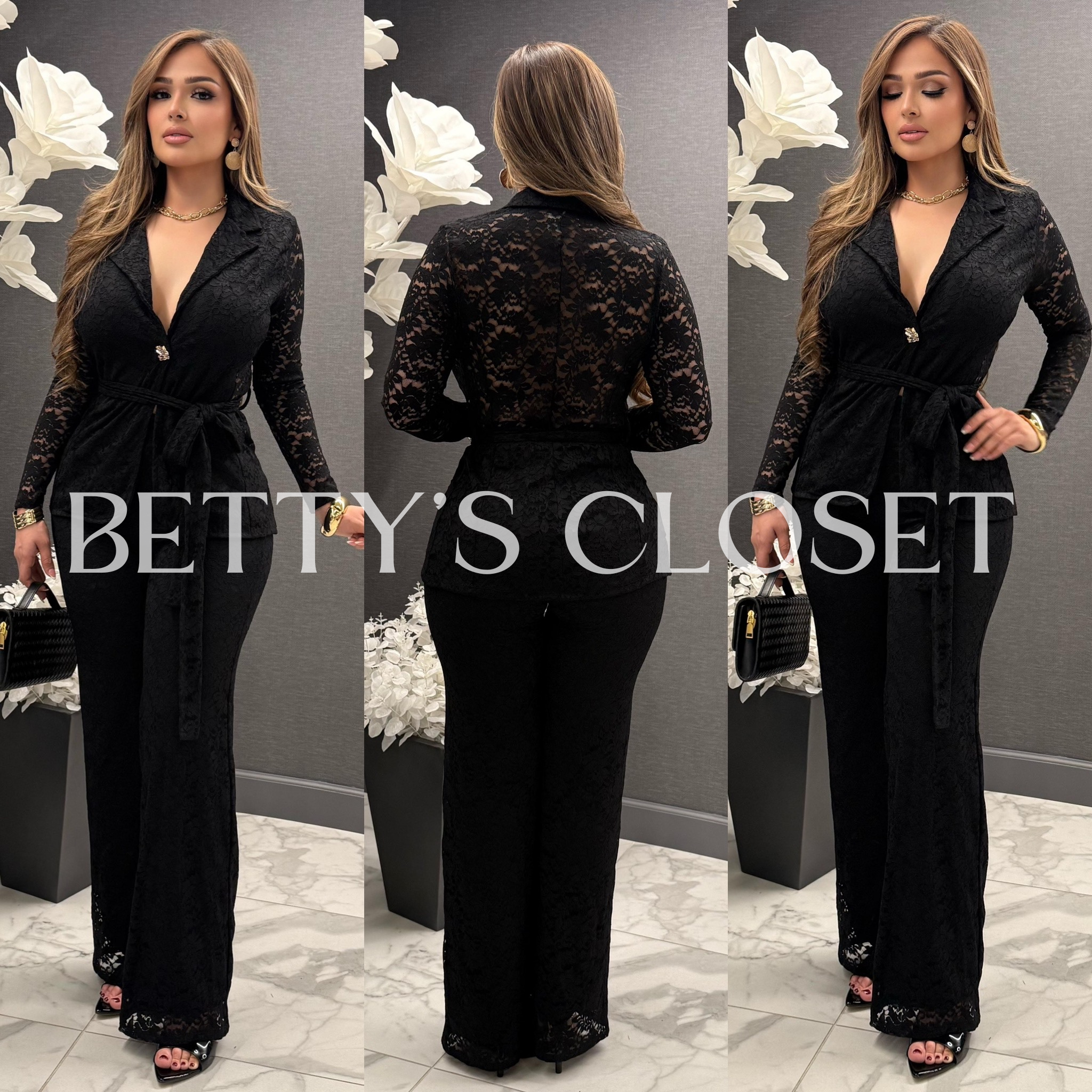 Reyna Two Piece Blazer Pants Set w/ Belt