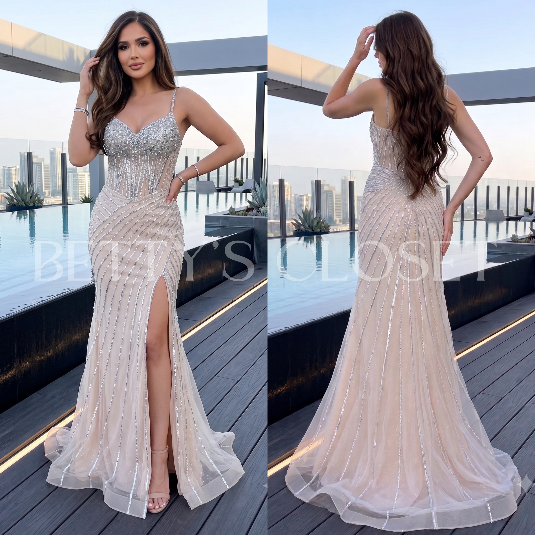 Catalina Embellished Formal Lace Up Back Gown