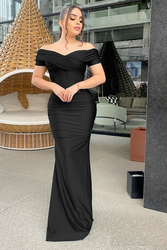 Linda Off Shoulder Ruched Gown