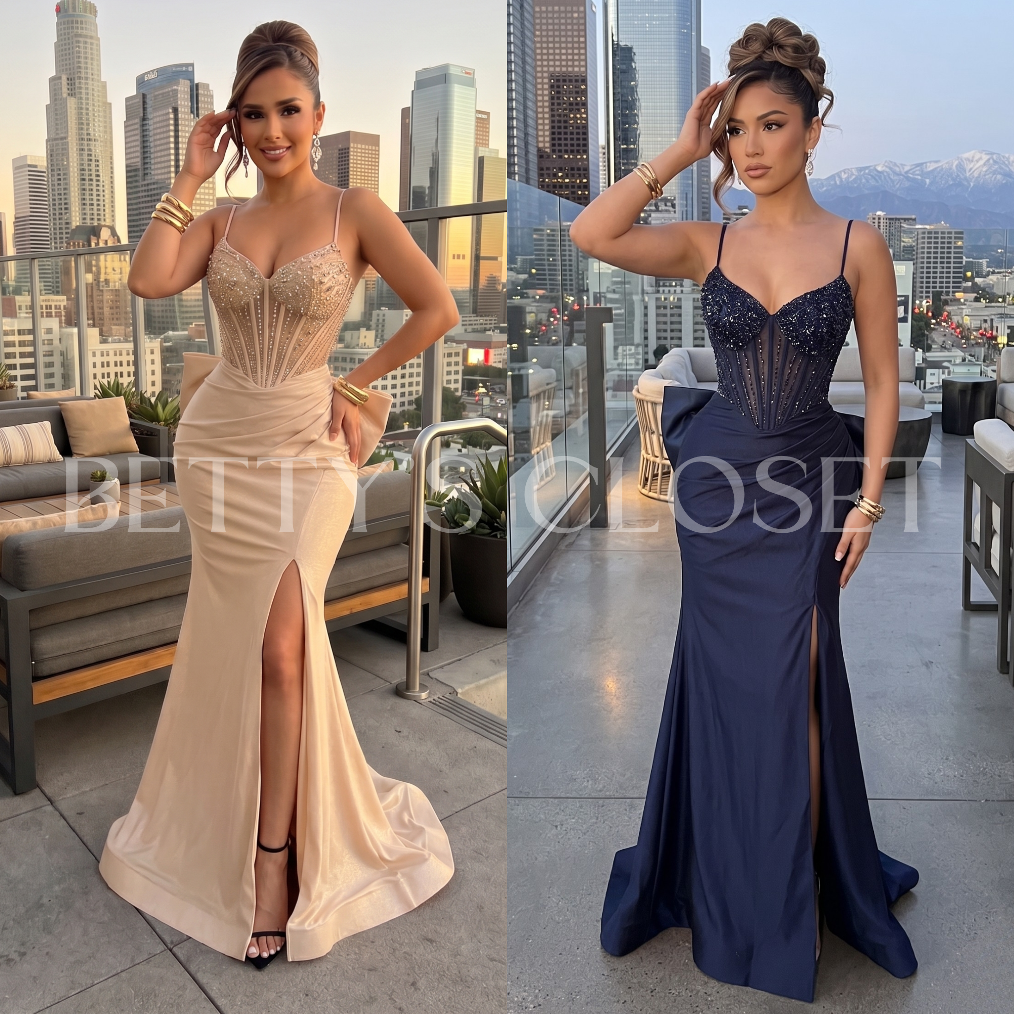 Nadia Embellished Bodice Gown W/ Lace Up Back & Removable Bow