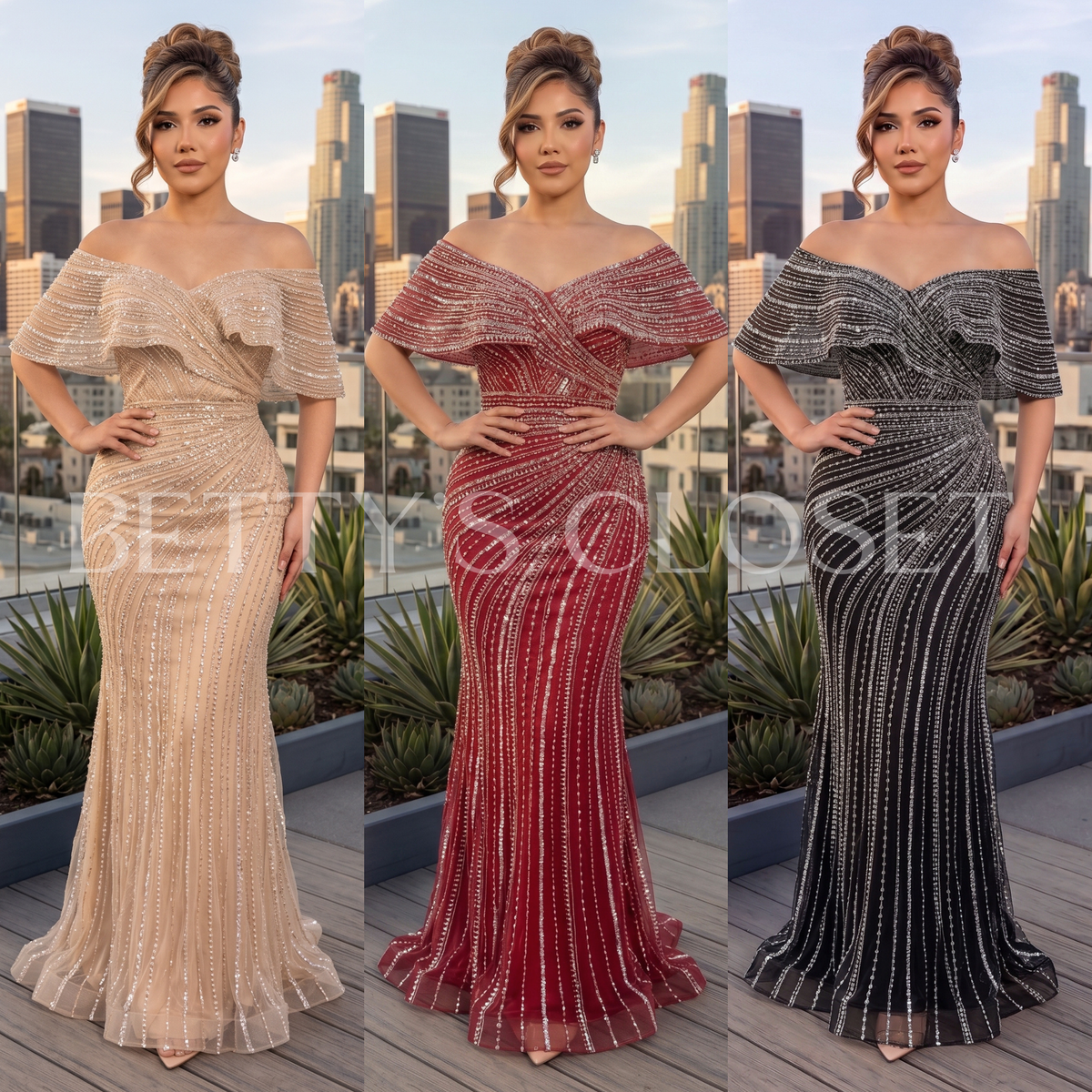Madrina Sequin Ruffle Neck Gown