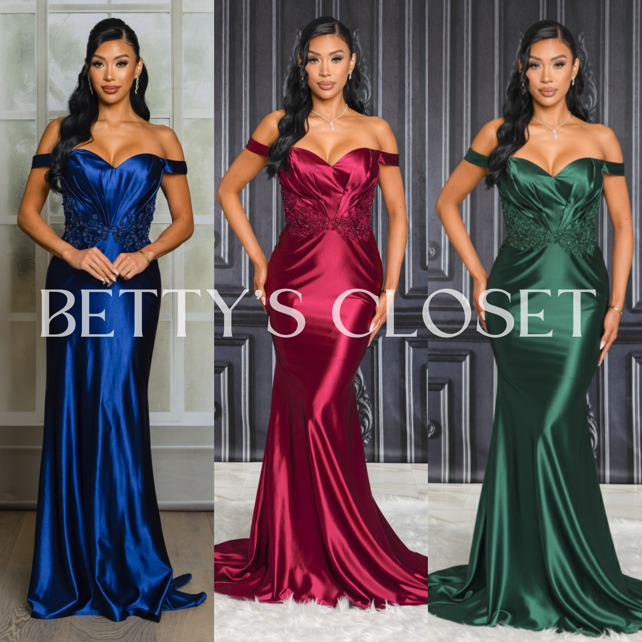 Elisa Off Shoulder Embroidered/Embellished Glam Gown