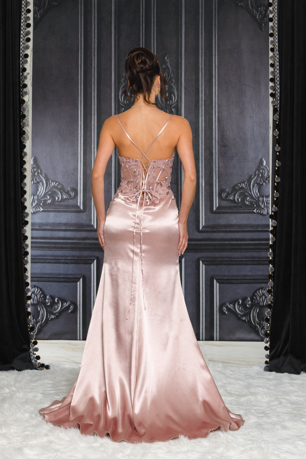 Princesa Embroidered  Sequin Bustier Lace Up Back Gown