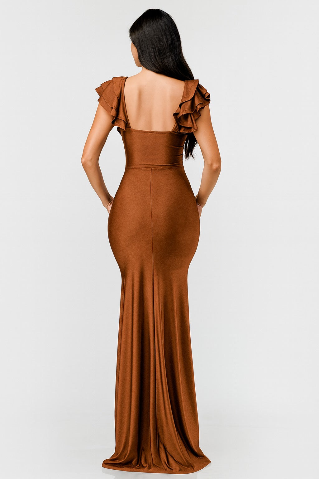 Gabby Ruffle Sleeve Twist Front Maxi Gown