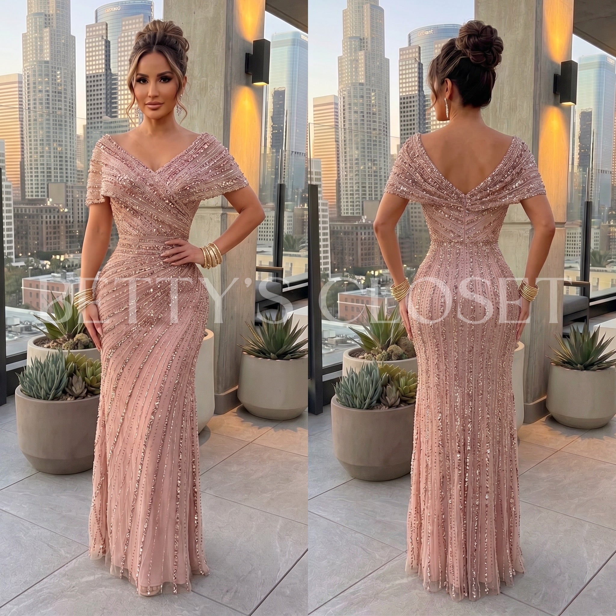 Alison Beaded Embellished Gown W/ Zipper Back