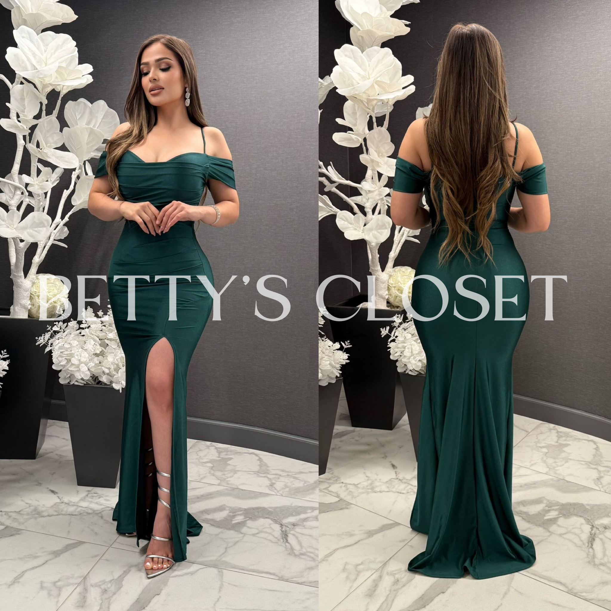 Jasmine Off Shoulder Shiny Stretchy Gown