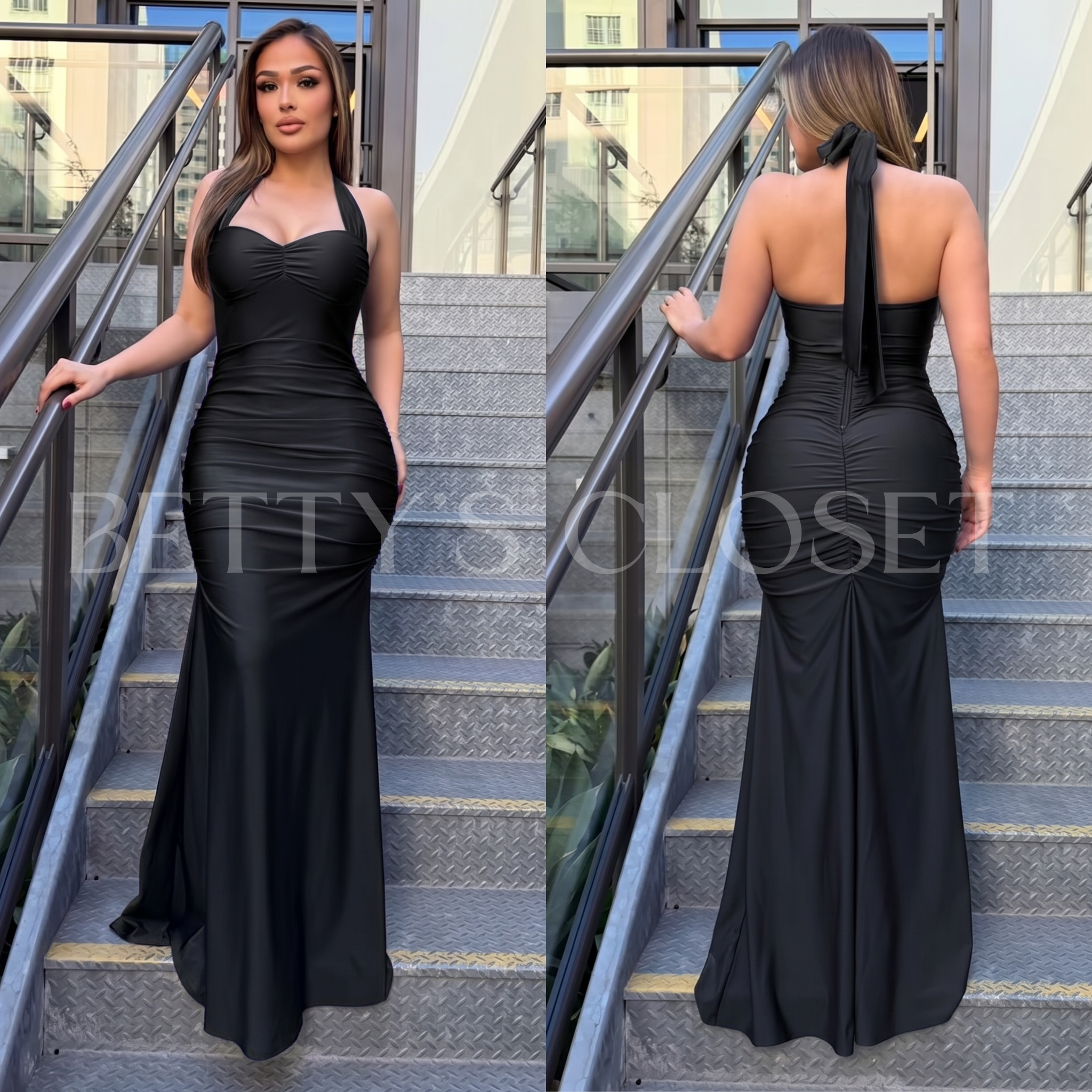 Fernanda Halter Ruched Long Mermaid Gown