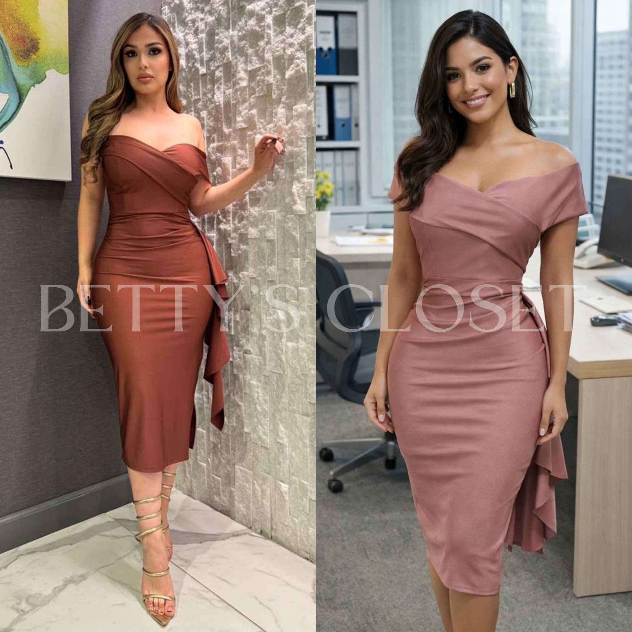 Gina Off Shoulder Side Ruffle Midi Dress