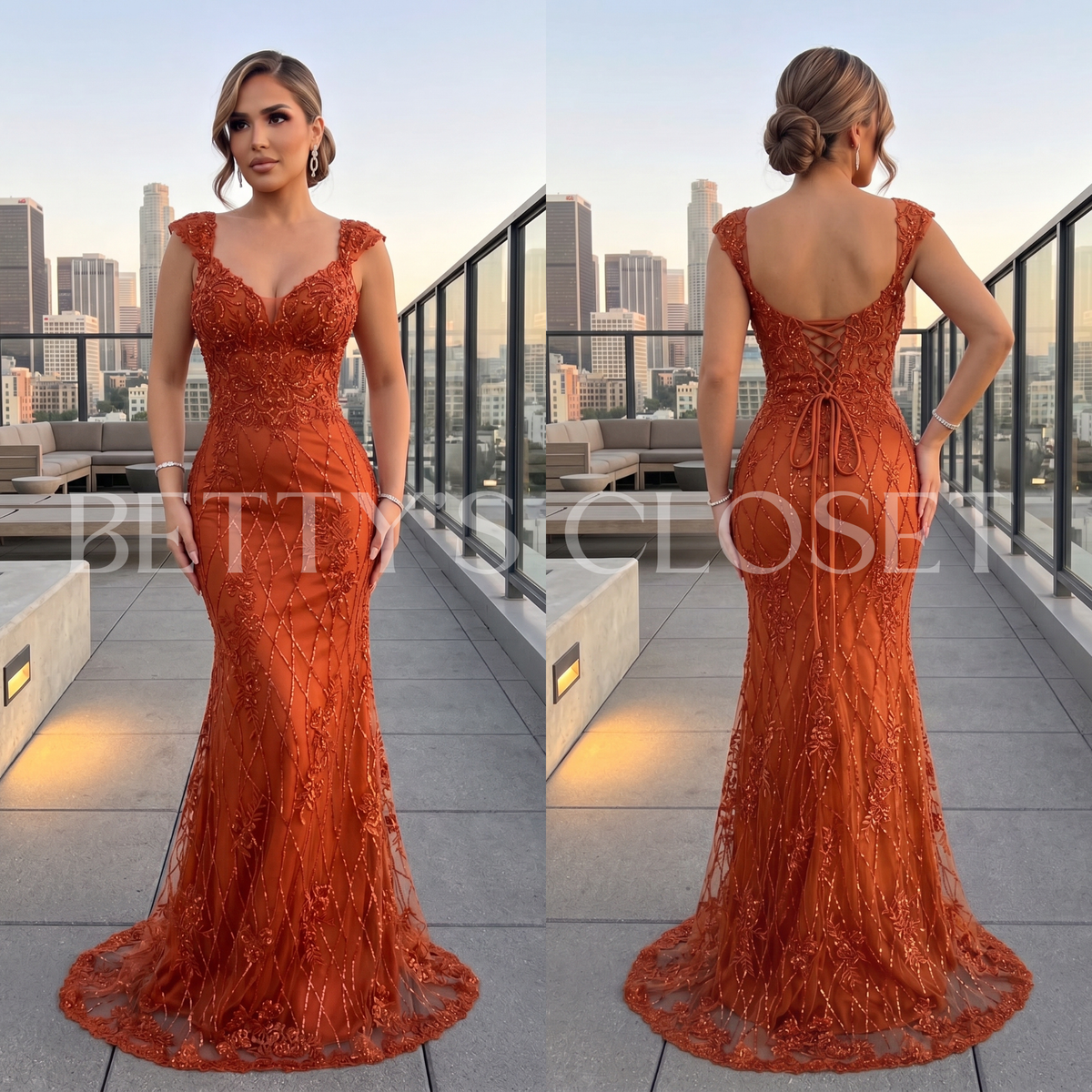 Jackie Embroidered Mermaid Sheer Long Prom Gown