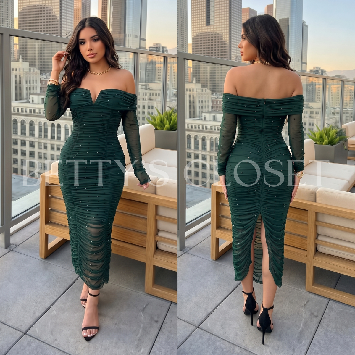 Graciela Pearl Off The Shoulder Long Sleeve Dress