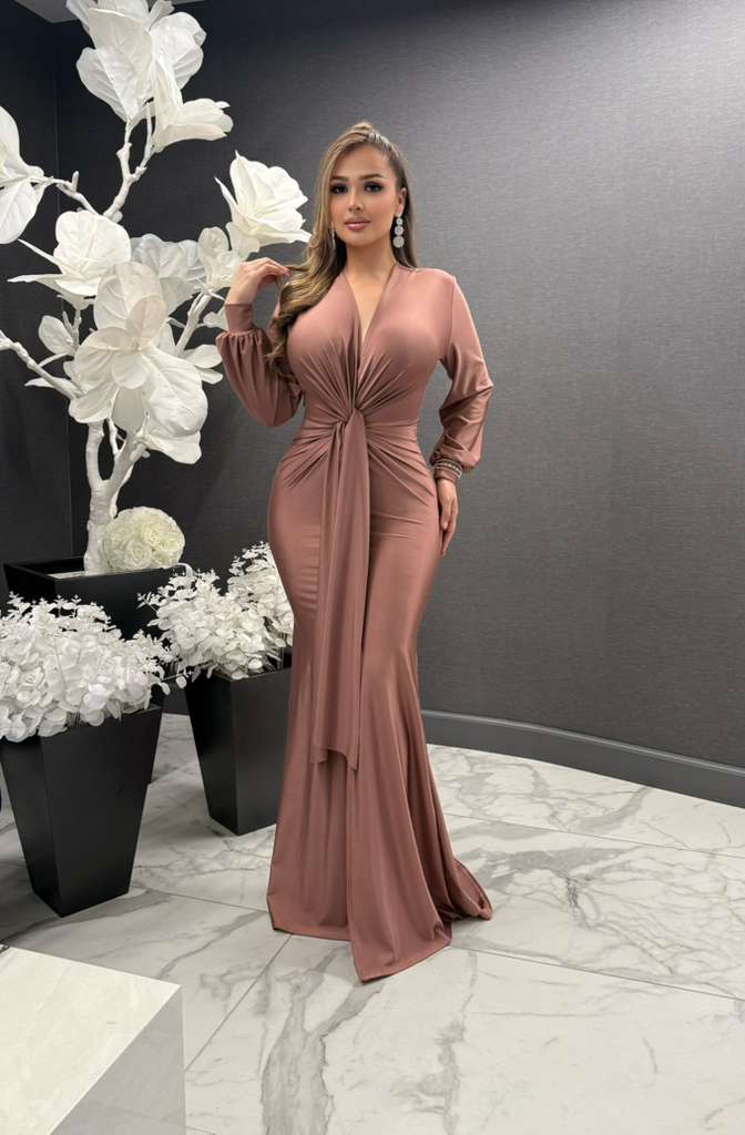 Dania Long Sleeve Front Gathering Gown