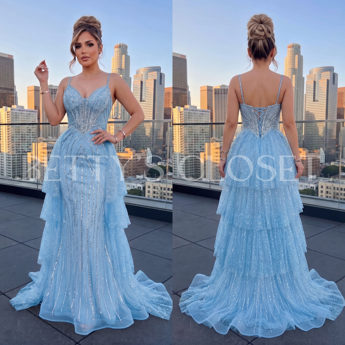 Celeste Embellished Long Gown W/ Removable Cape