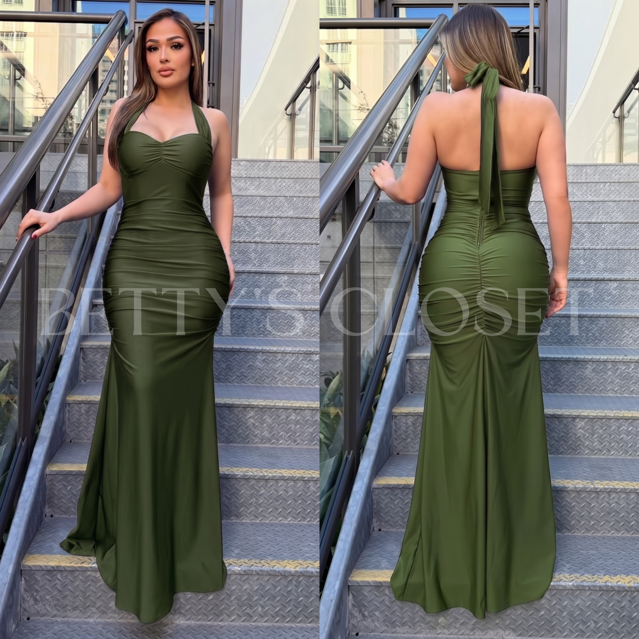 Fernanda Halter Ruched Long Mermaid Gown