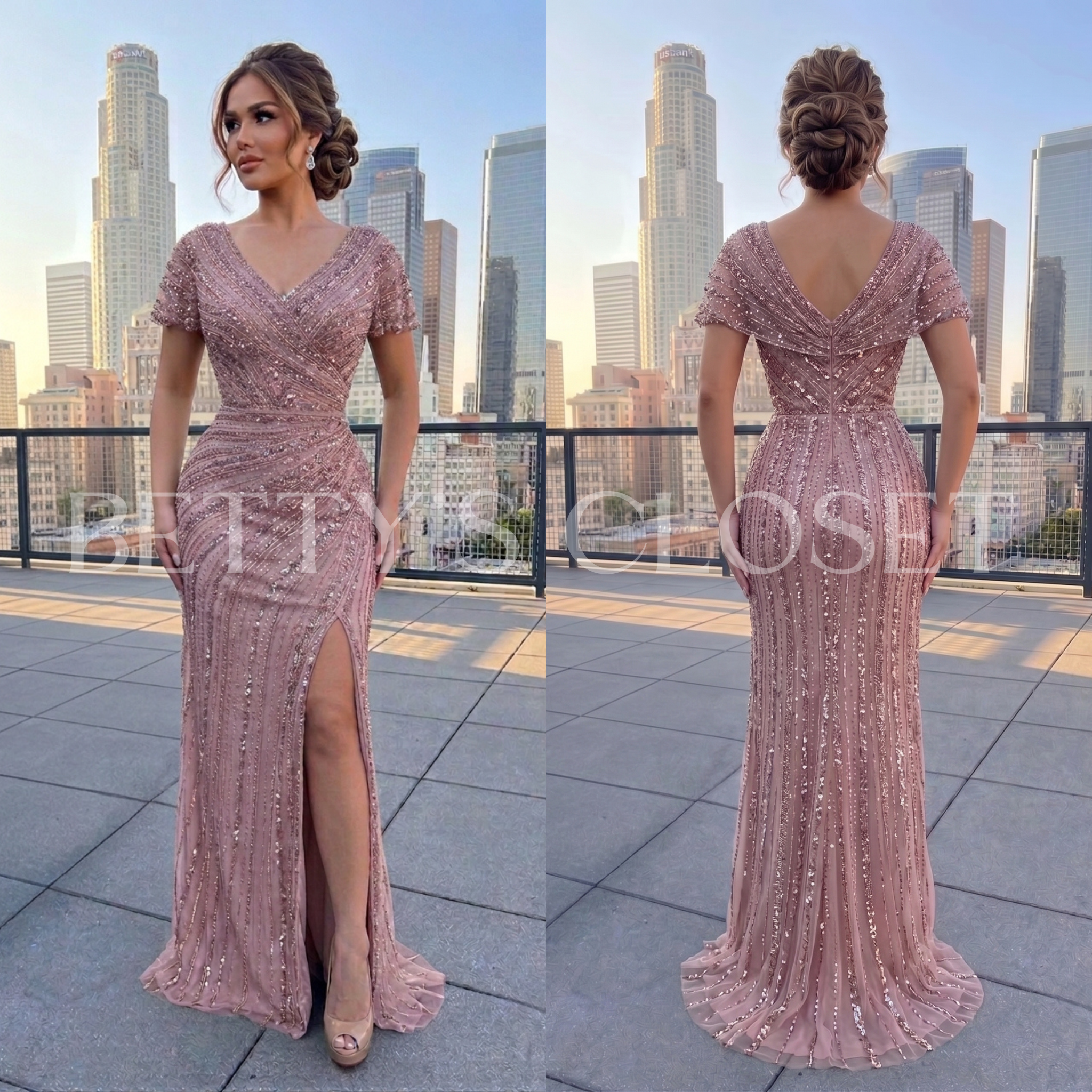 Alison Beaded Embellished Gown W/ Zipper Back