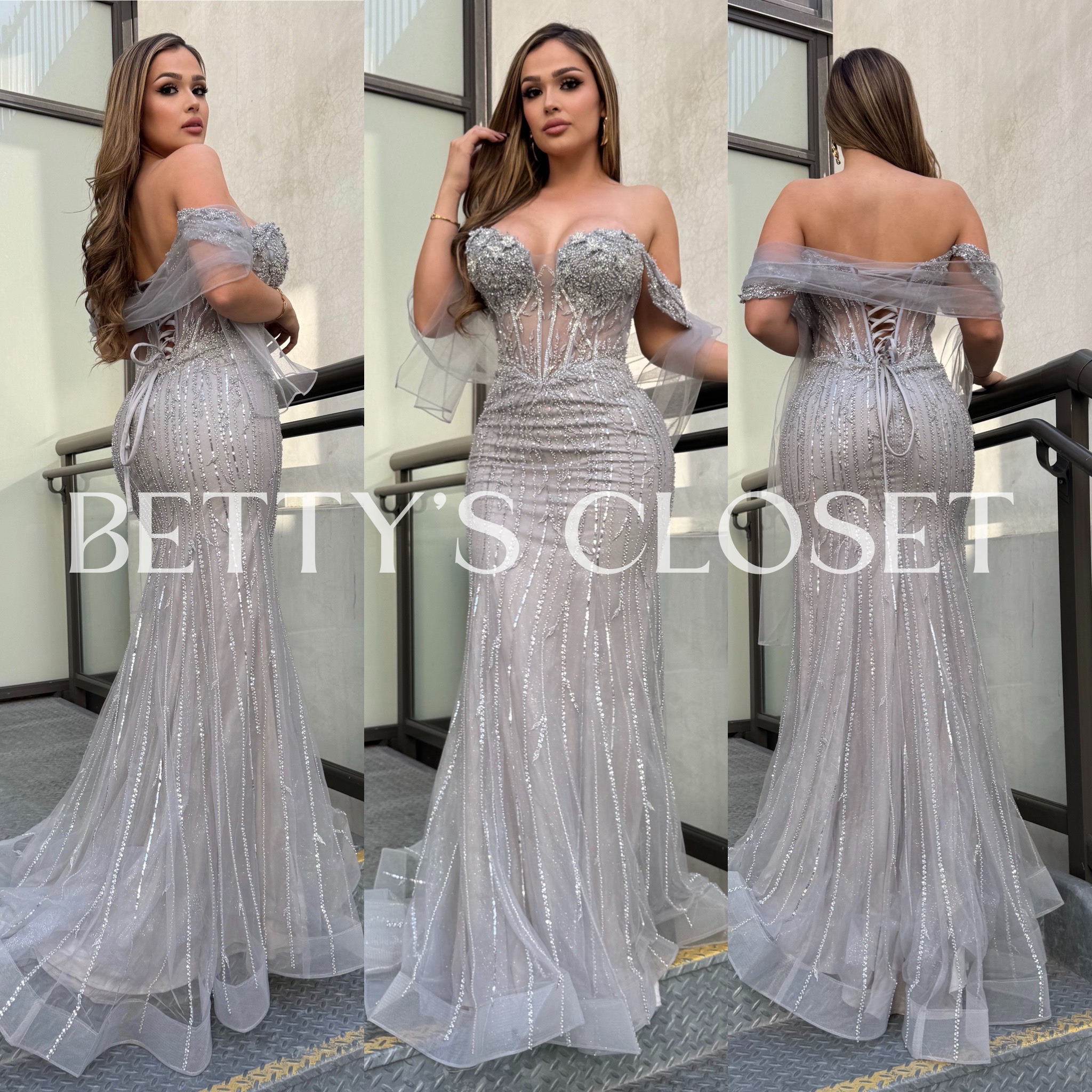 Cassandra Off Shoulder Embellished Glam Gown