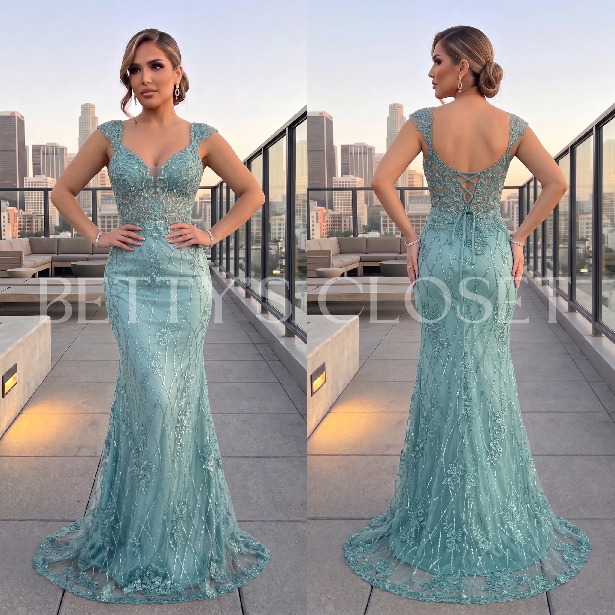 Jackie Embroidered Mermaid Sheer Long Prom Gown