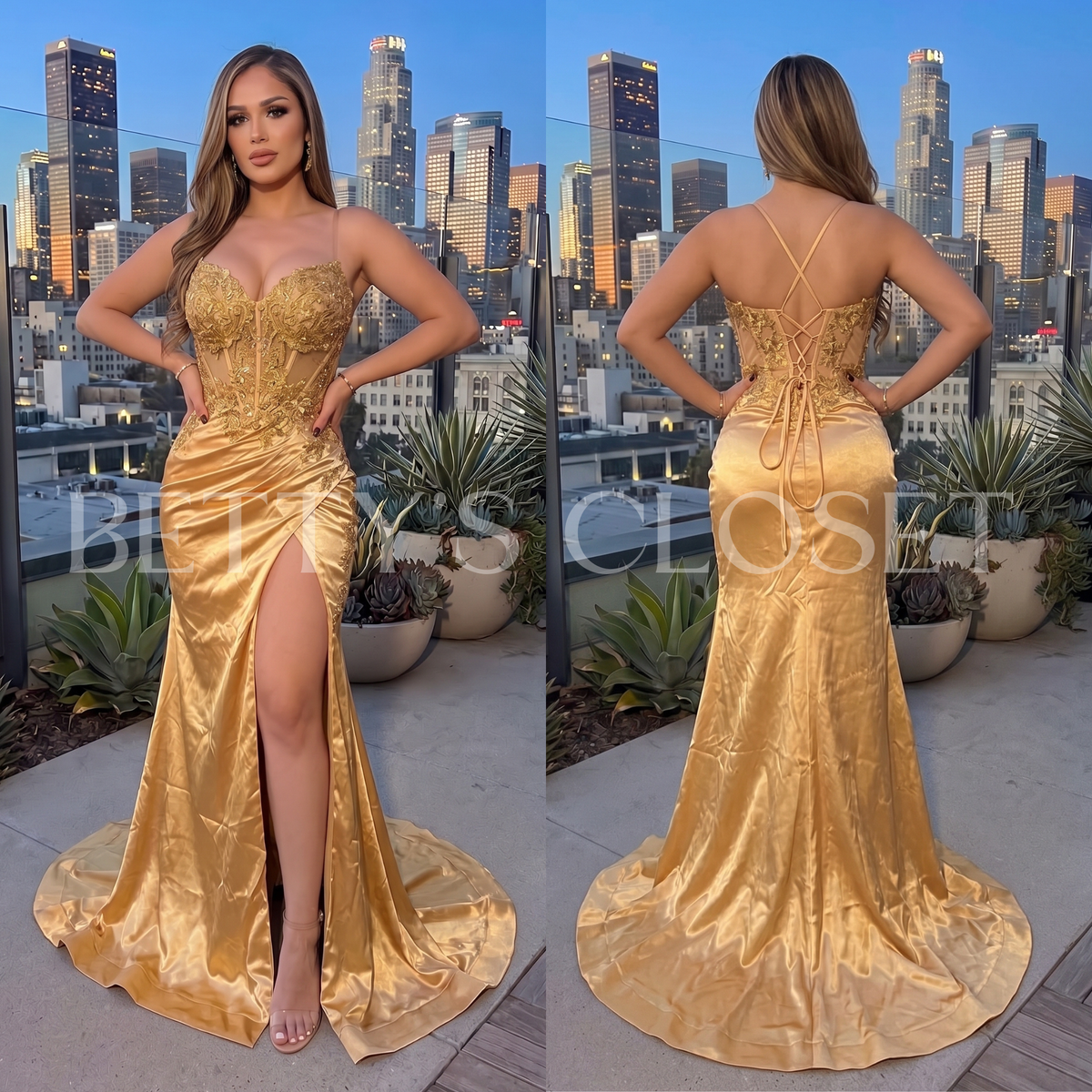 Princesa Embroidered Sequin Bustier Lace Up Back Gown