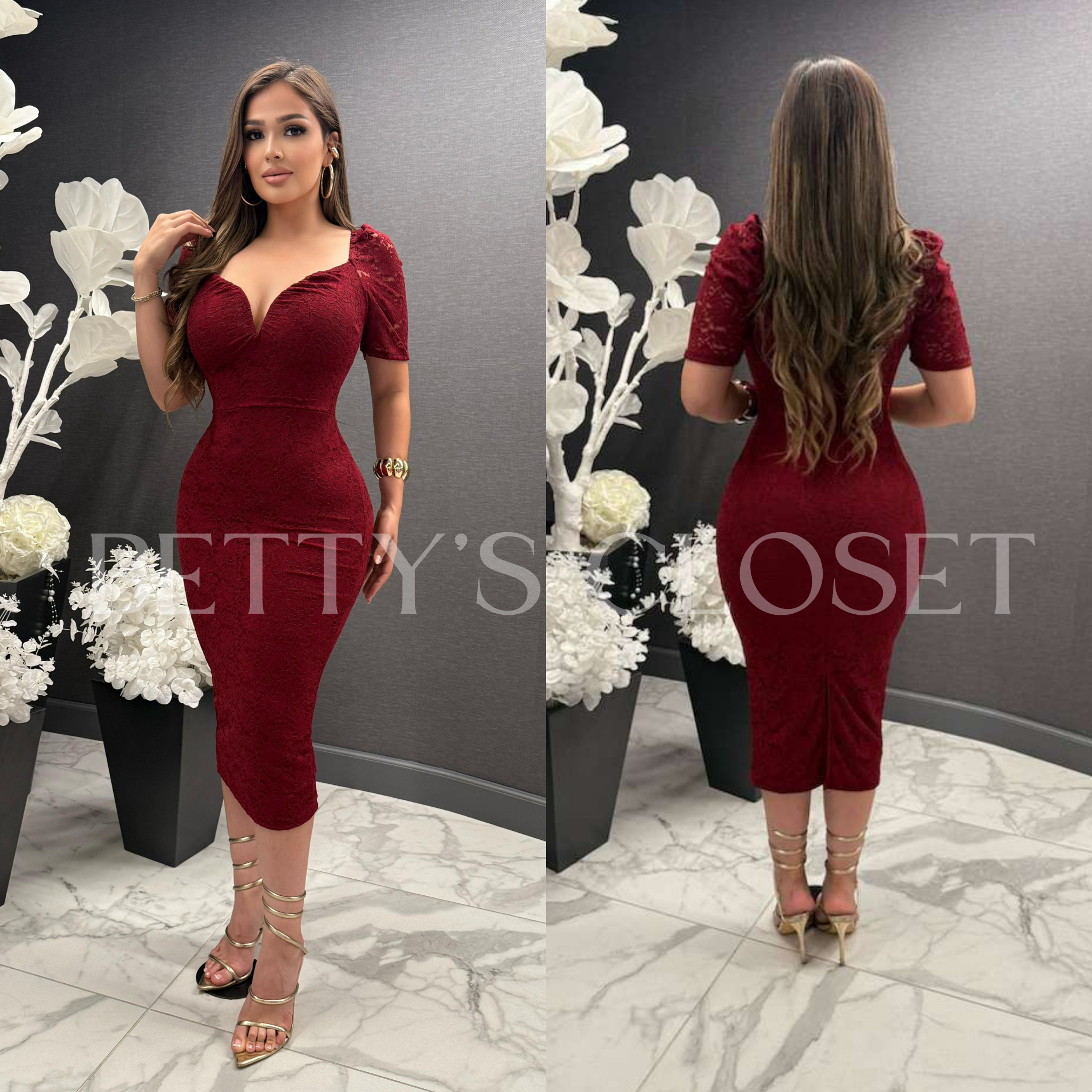 Luna Lace Sweetheart Neckline Midi Dress (UPTO XL)