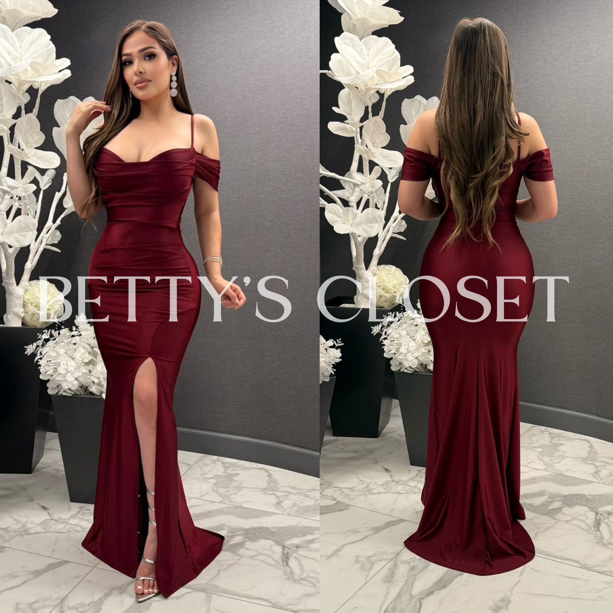 Jasmine Off Shoulder Shiny Stretchy Gown