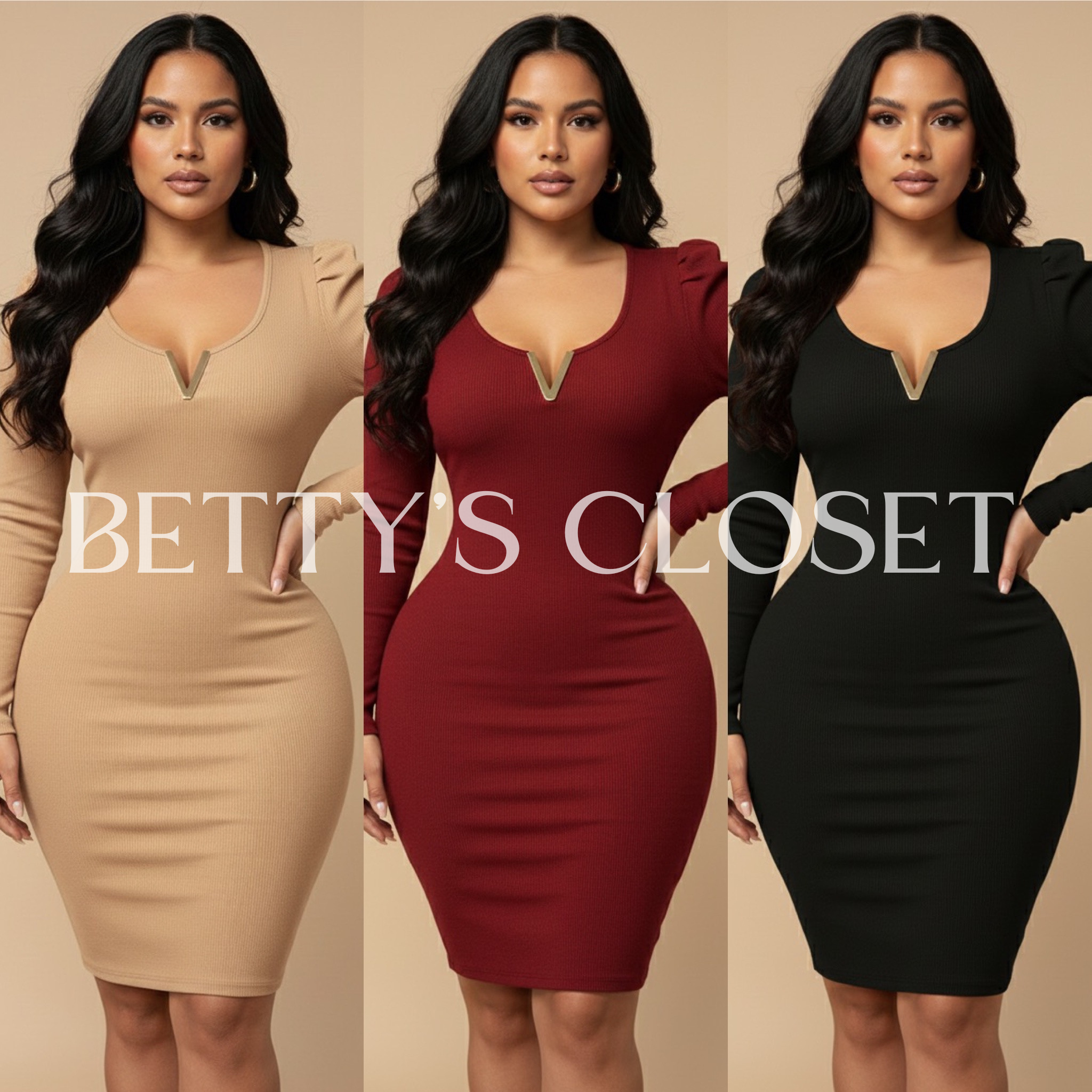 Gabby Puff Long Sleeve Rib Knit Dress