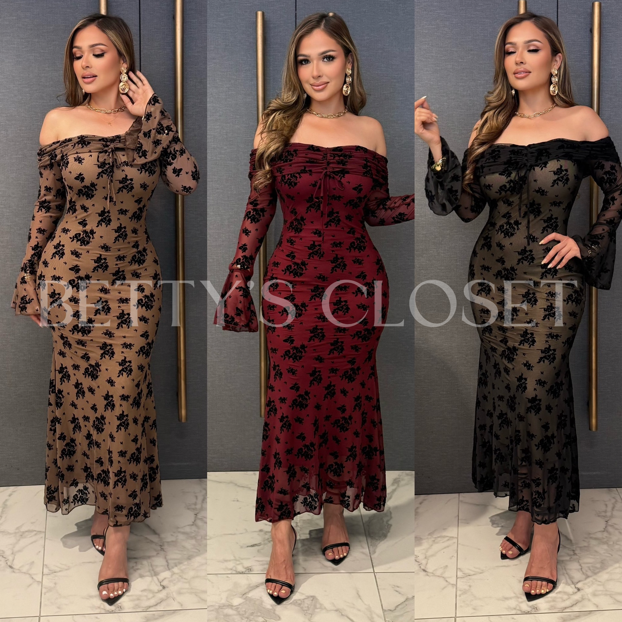 Soledad Floral Print Mesh Midi Dress