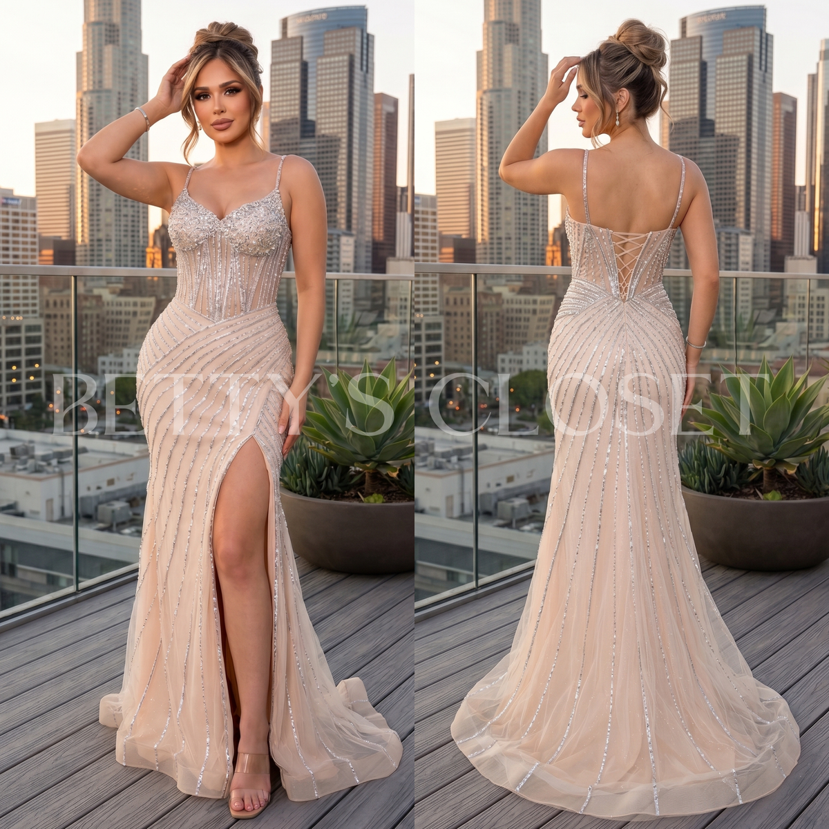 Catalina Embellished Formal Lace Up Back Gown