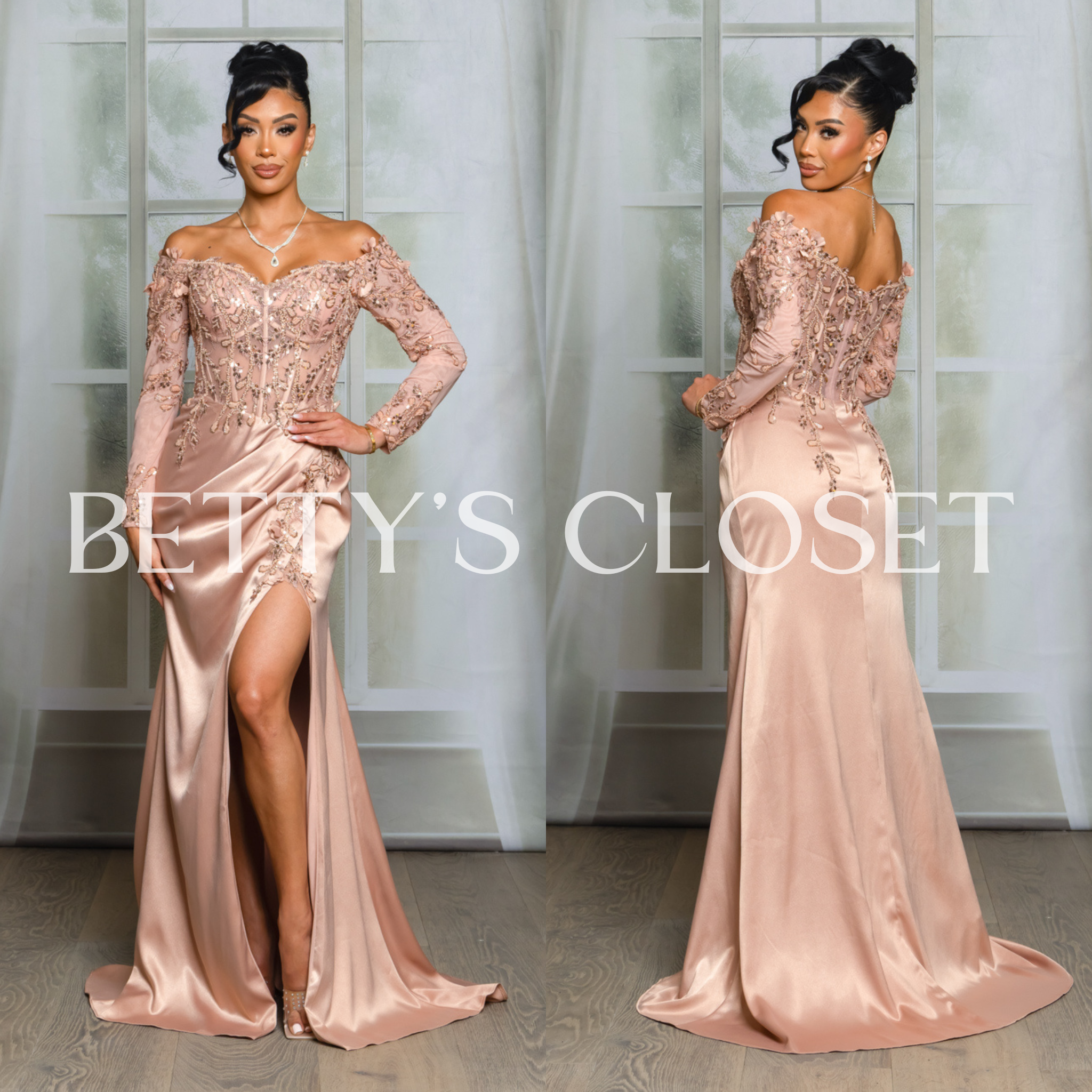 Francesca Off Shoulder Embroidered Embellished Sequins Glam Gown