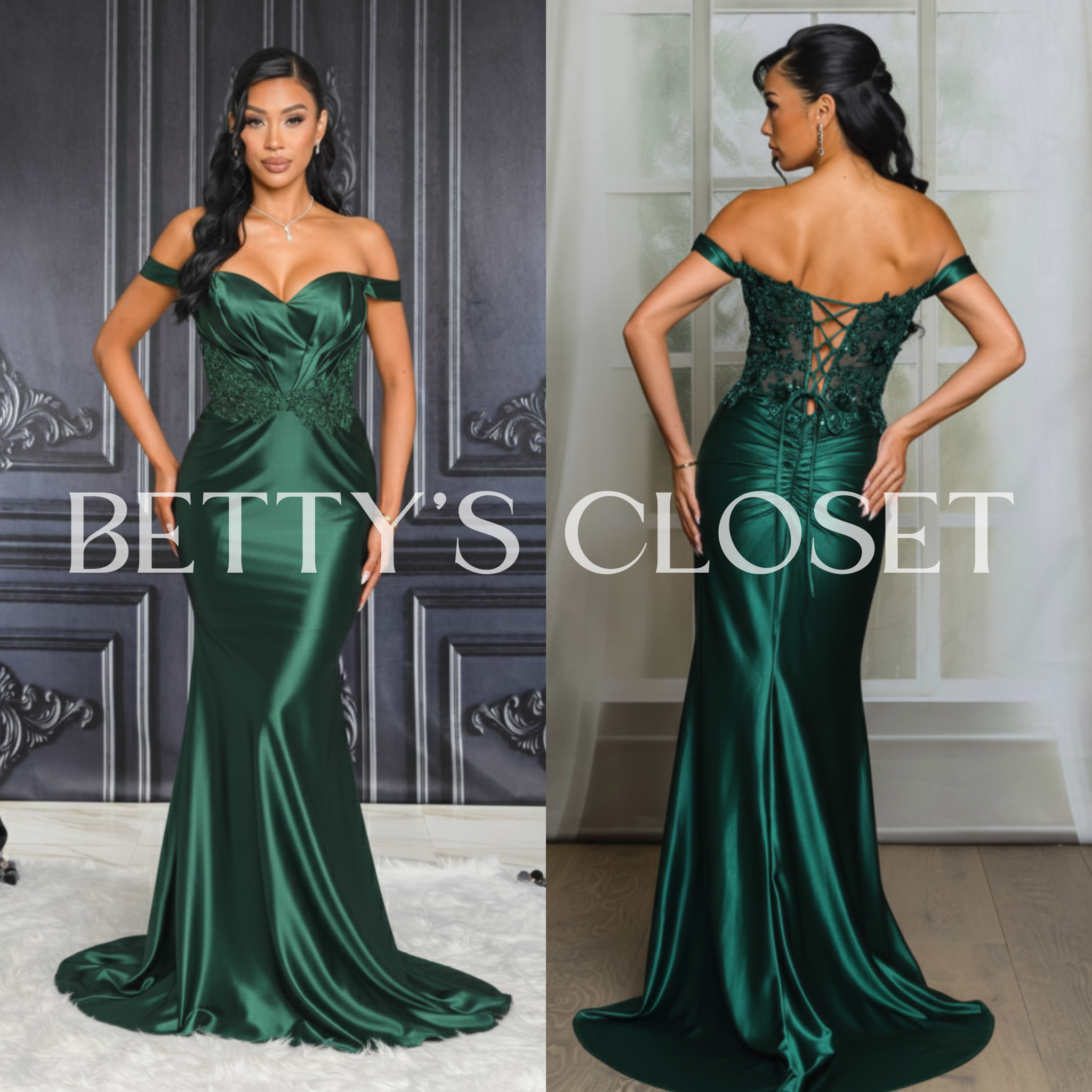 Elisa Off Shoulder Embroidered/Embellished Glam Gown