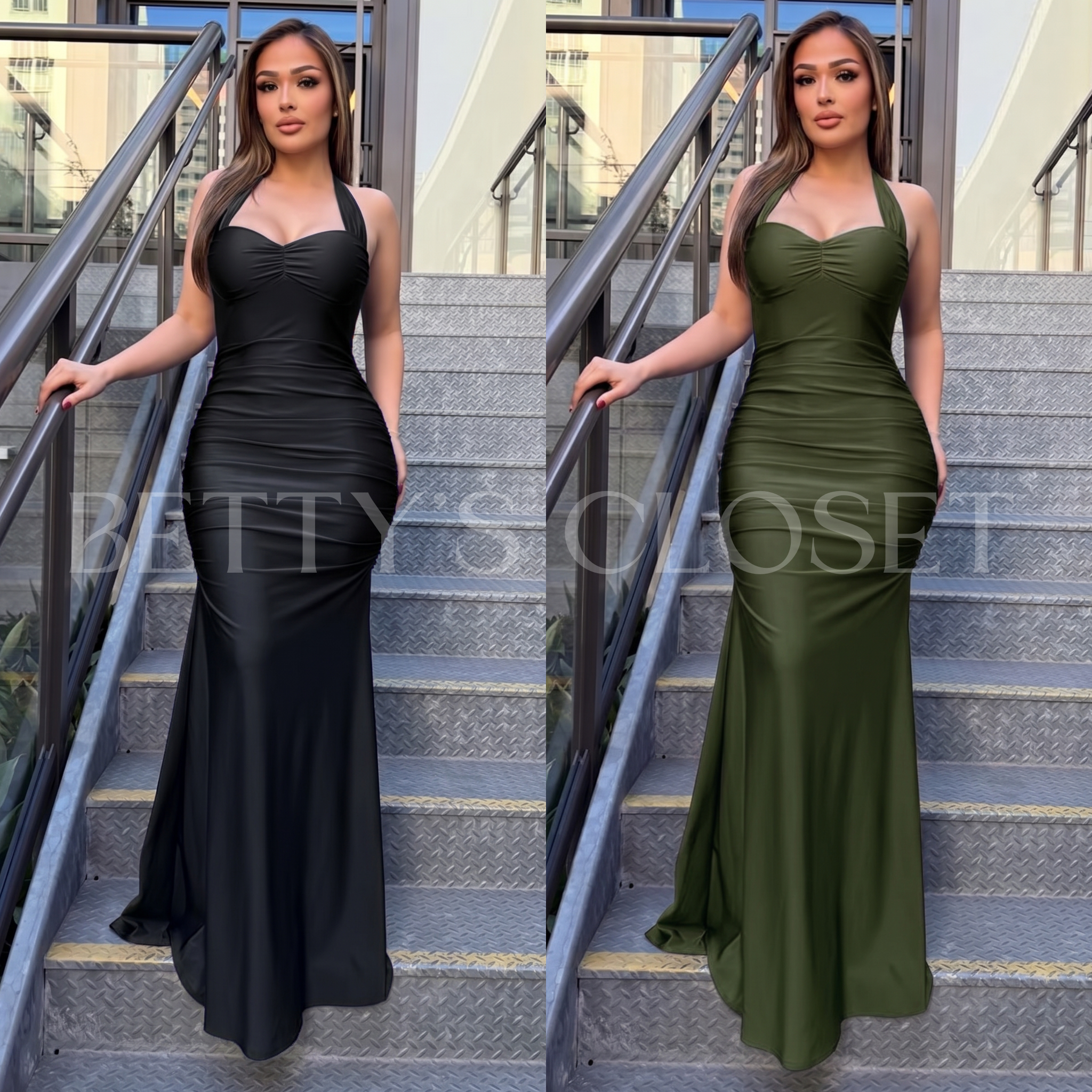 Fernanda Halter Ruched Long Mermaid Gown