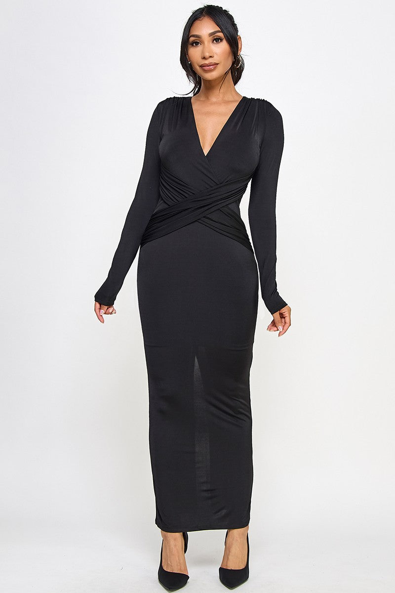 Alexia Solid V-neck Maxi Dress