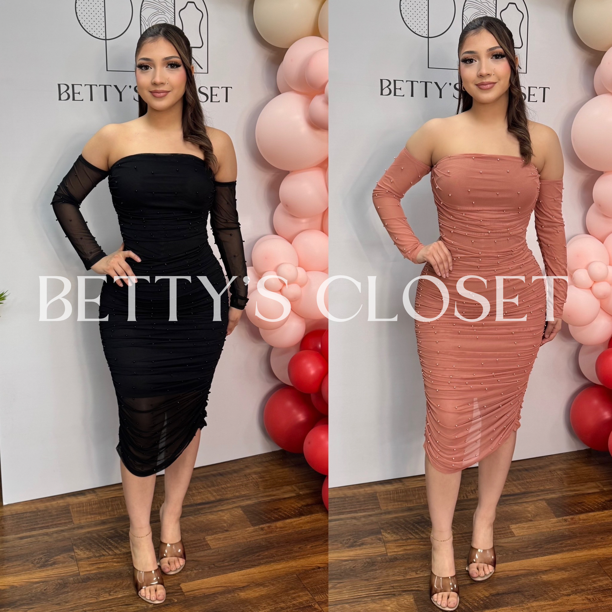 Lexi Pearl Detail Off Shoulder Midi Dress