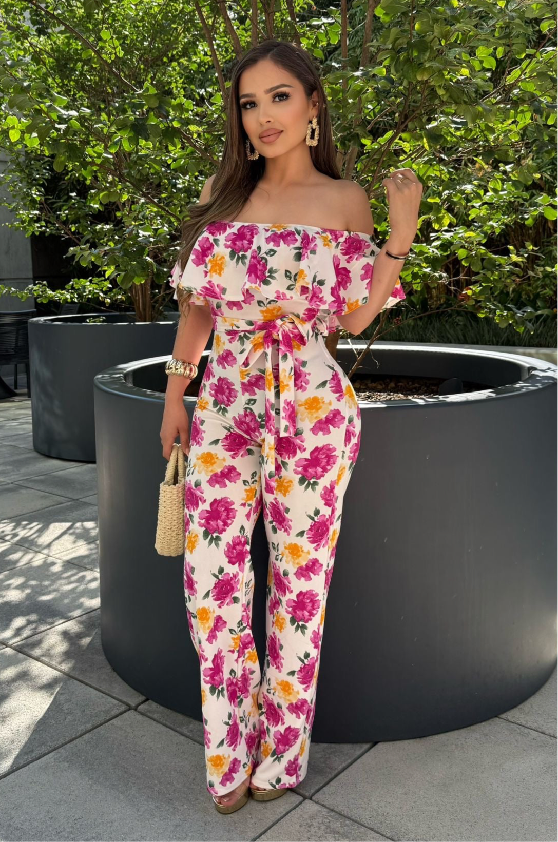 Yvette Floral Off the Shoulder Ruffle Jumpsuit