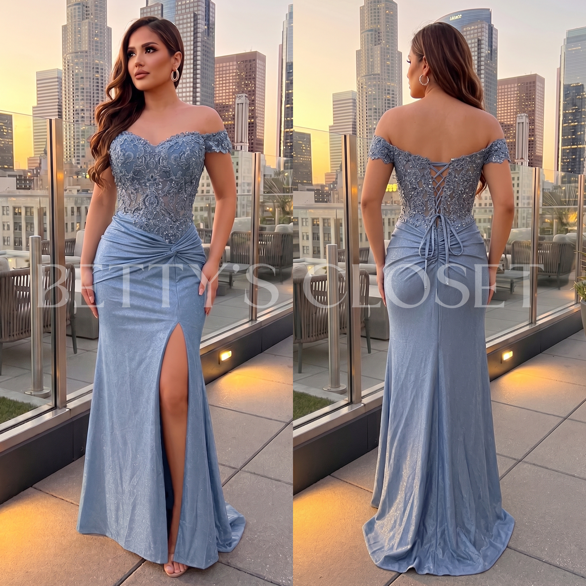 Paloma Off Shoulder Embroidered Side Knot Gown