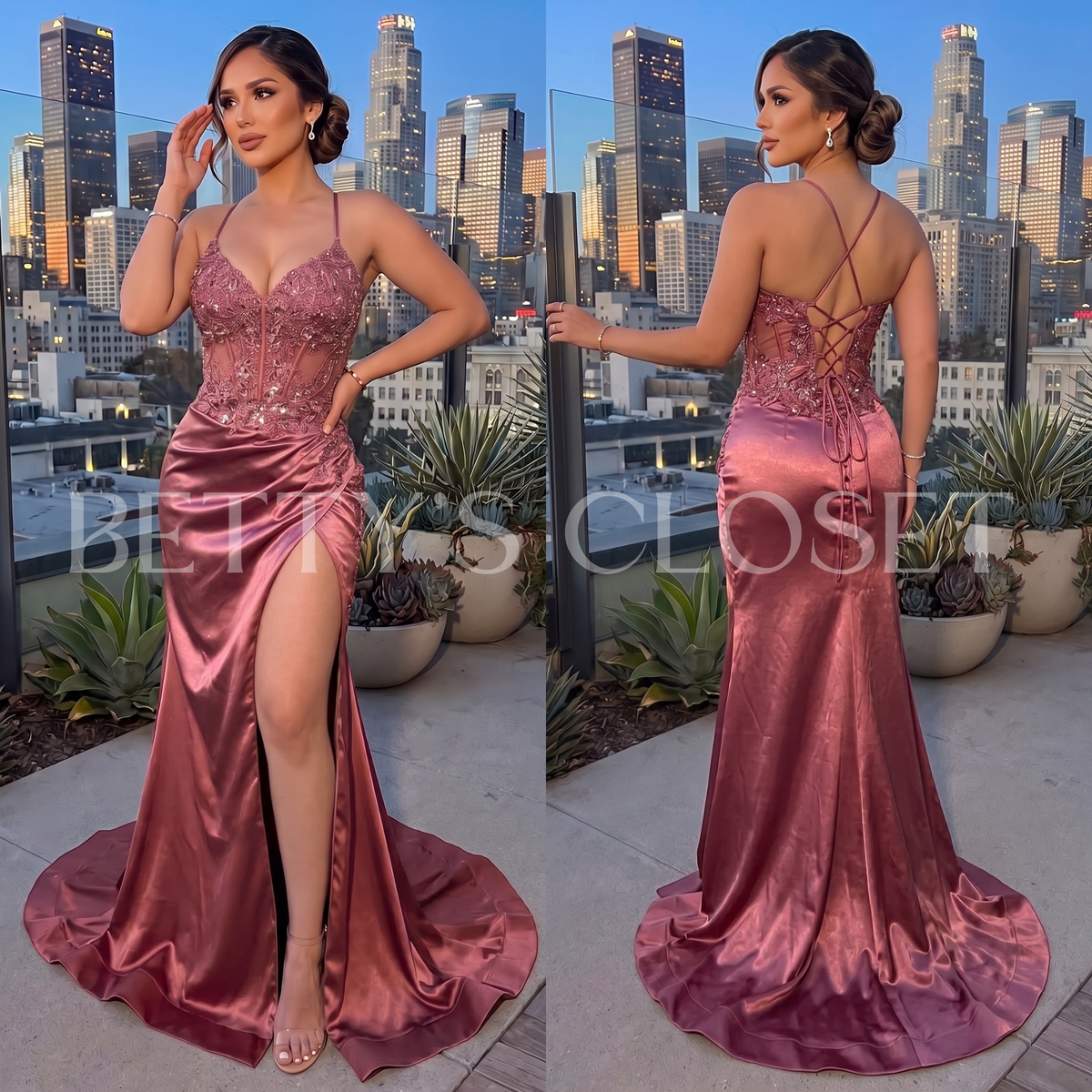 Princesa Embroidered Sequin Bustier Lace Up Back Gown
