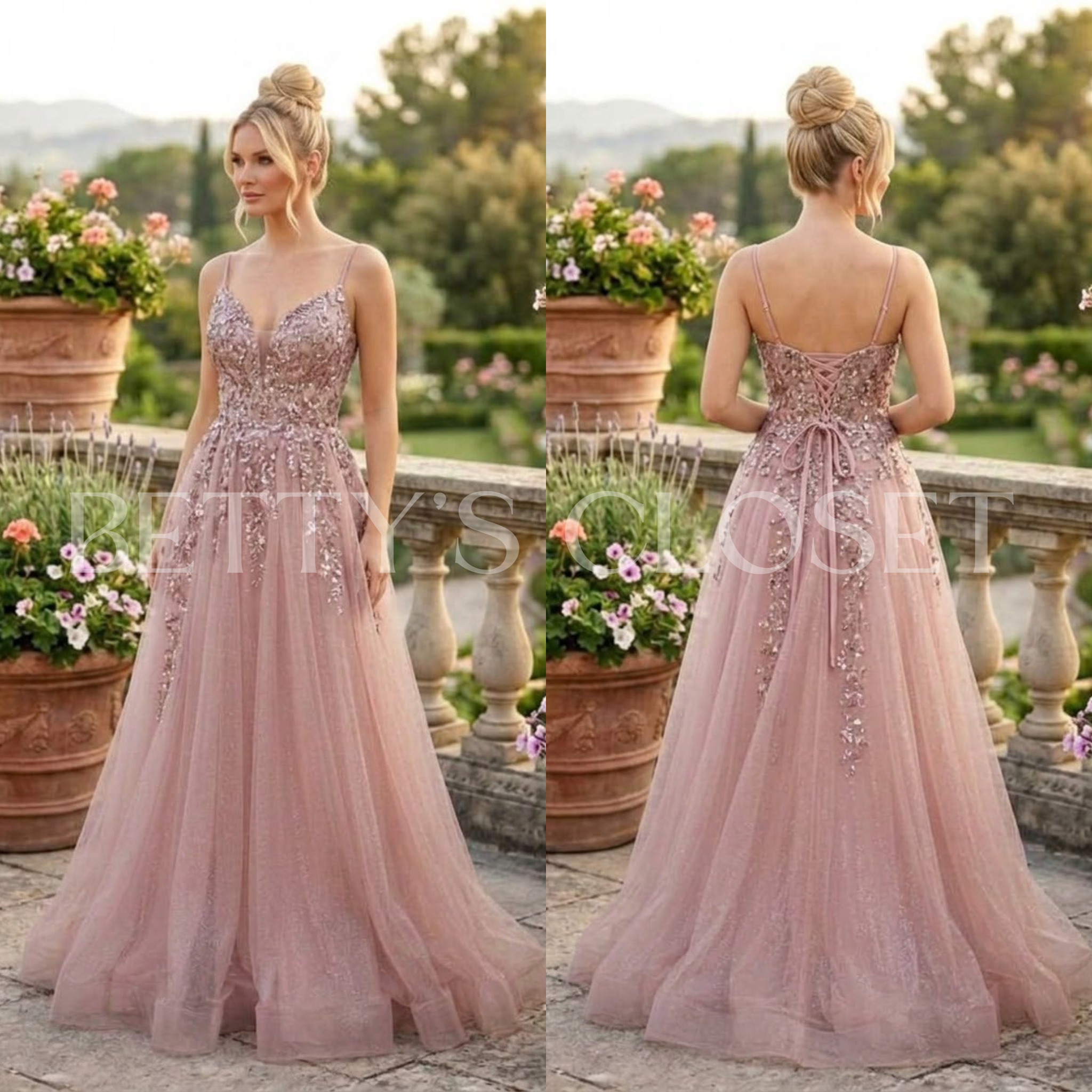 Josie A-Line Embroidered Gown W/ Side Slit