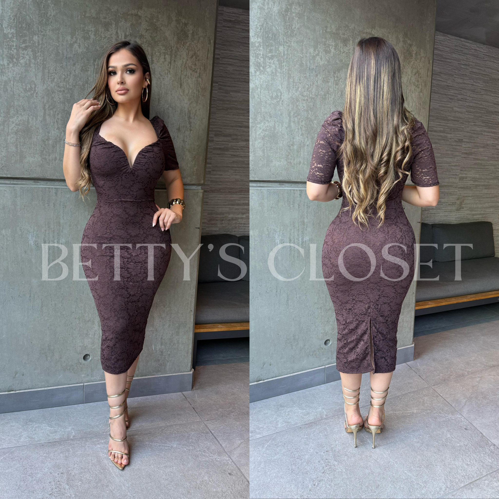 Luna Lace Sweetheart Neckline Midi Dress (UPTO XL)