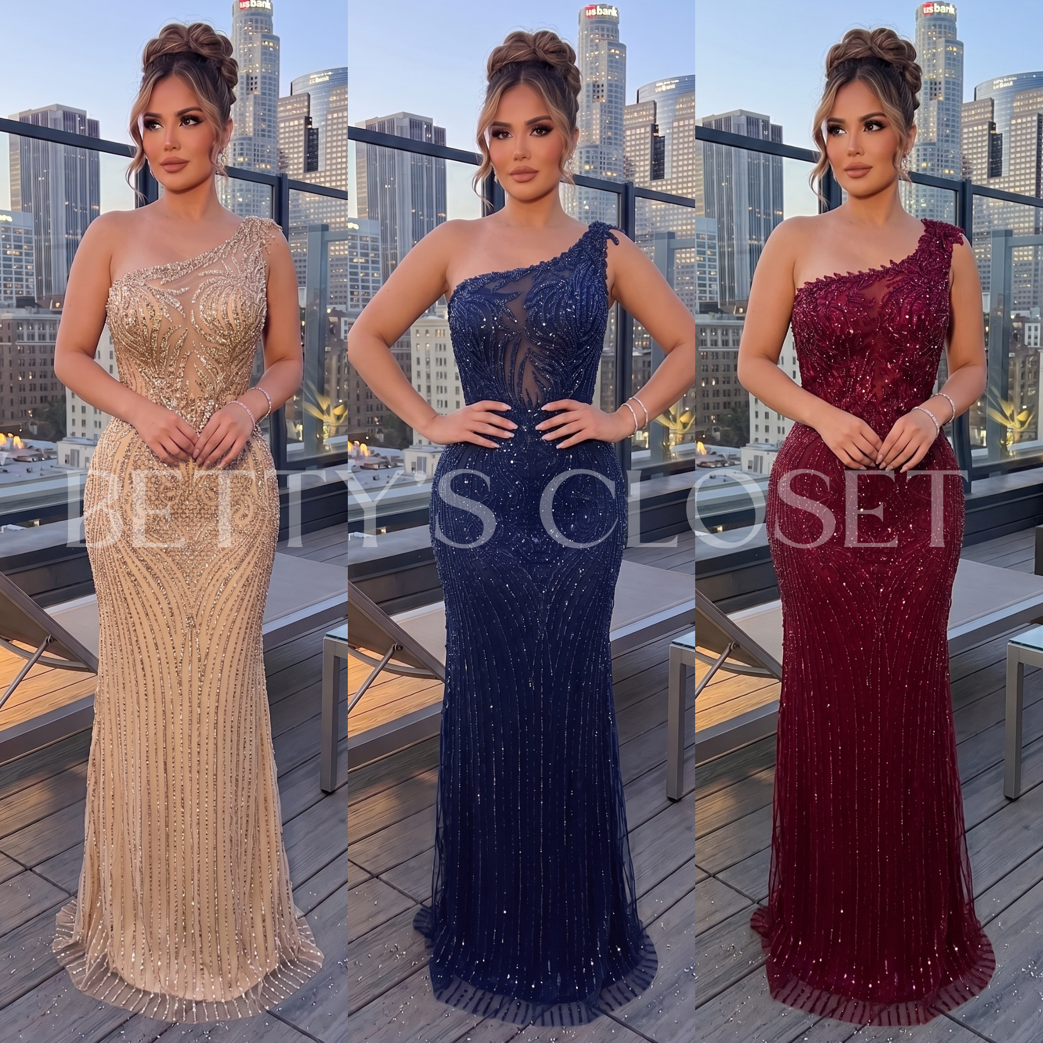 Esperanza One Shoulder Beaded Gown