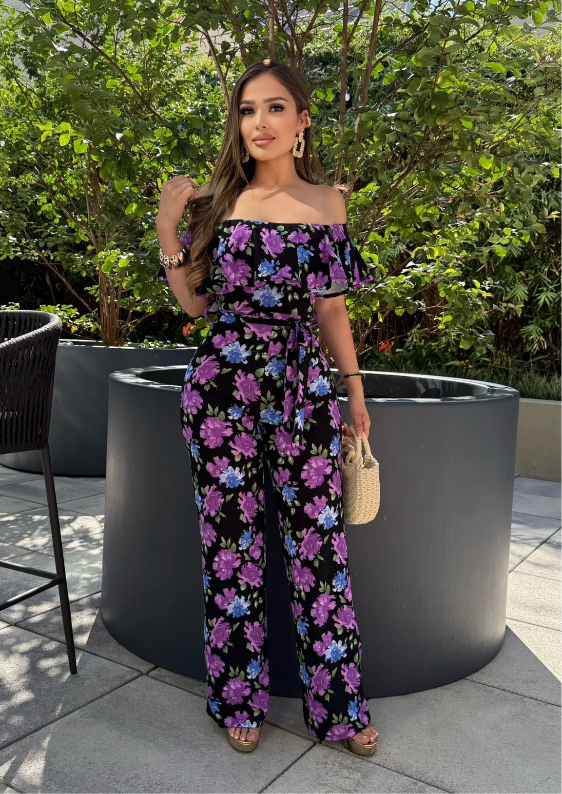 Yvette Floral Off the Shoulder Ruffle Jumpsuit