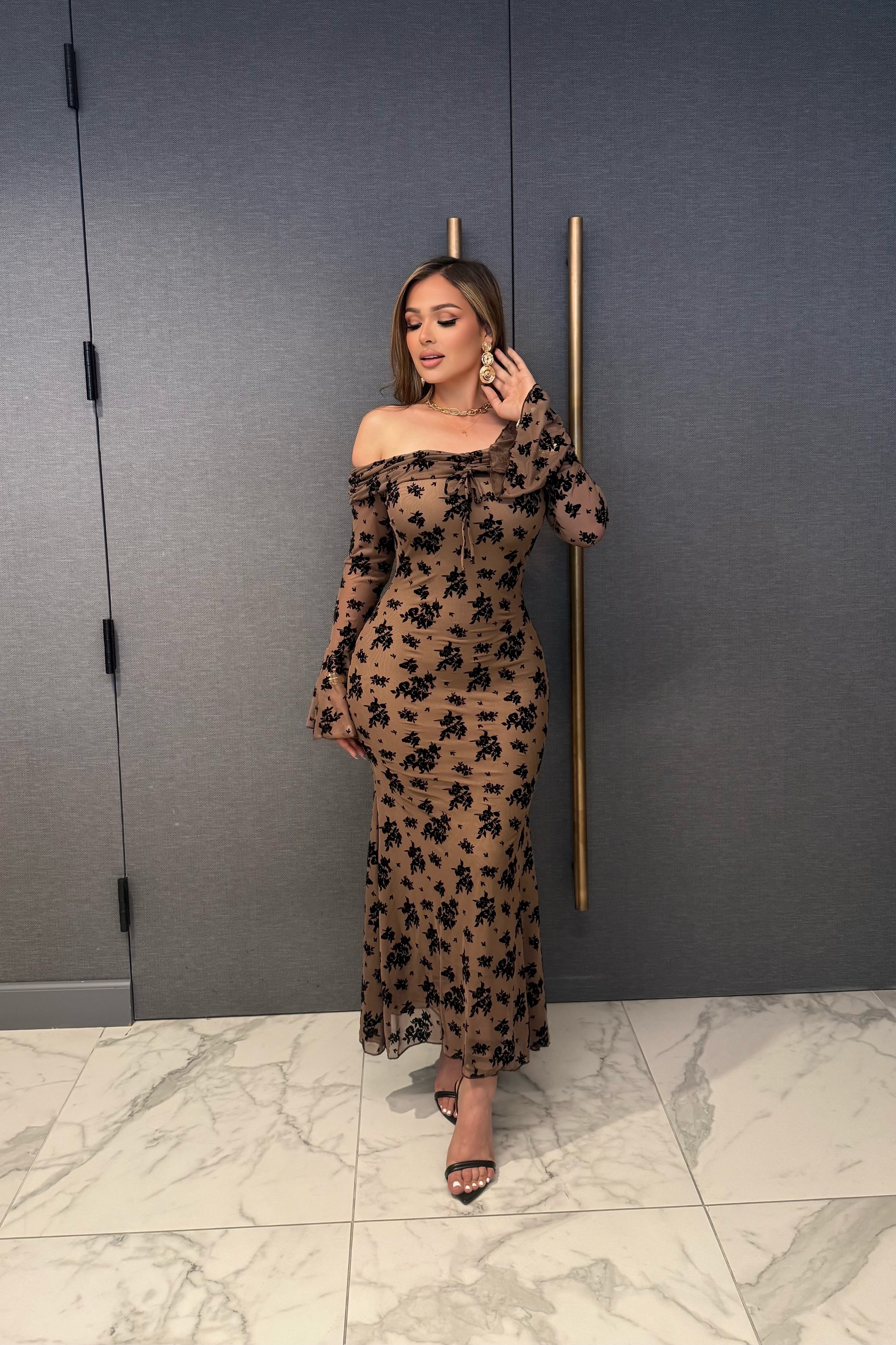 Soledad Floral Print Mesh Midi Dress