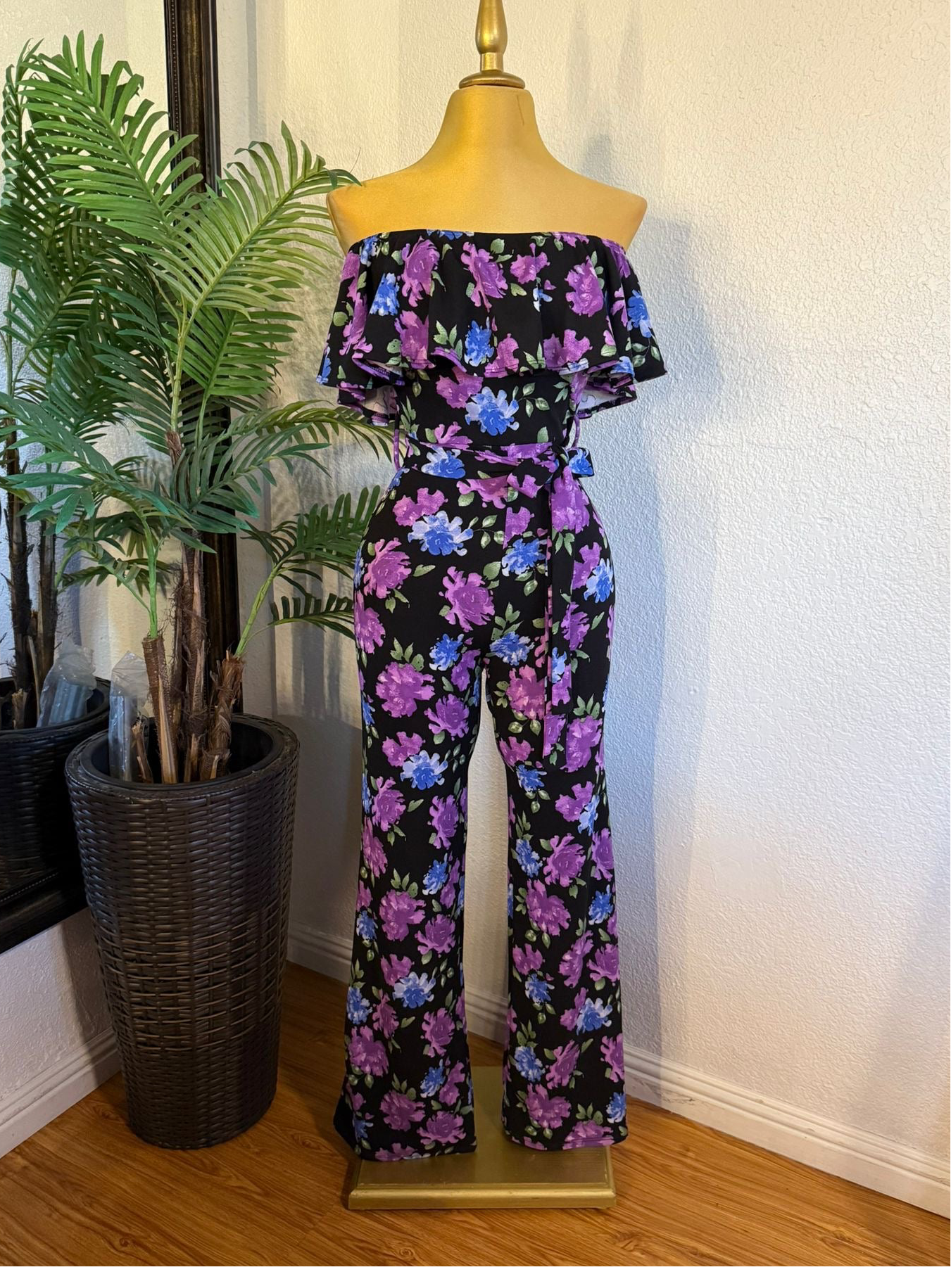 Yvette Floral Off the Shoulder Ruffle Jumpsuit
