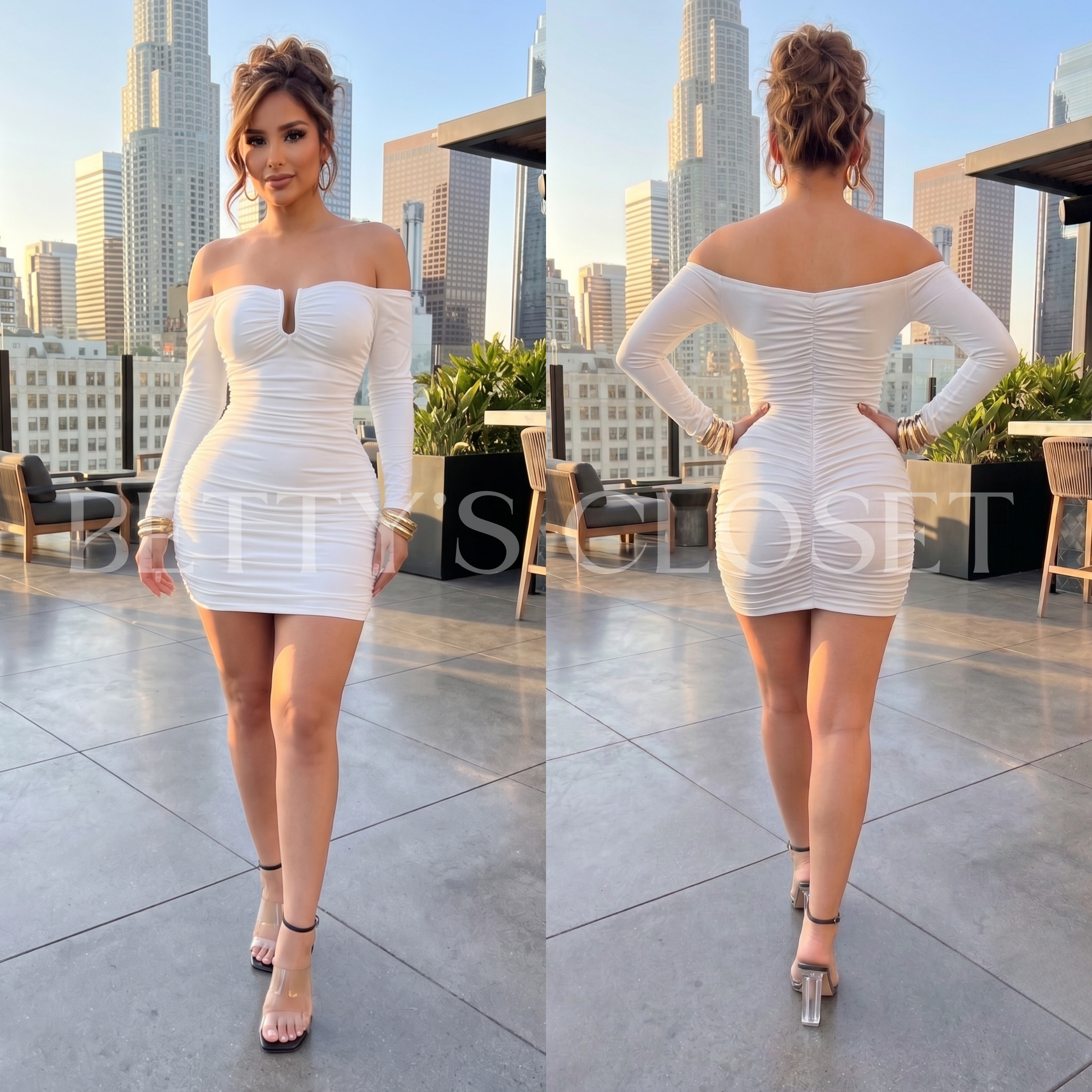 Jenna Off Shoulder Ruched Mini Dress