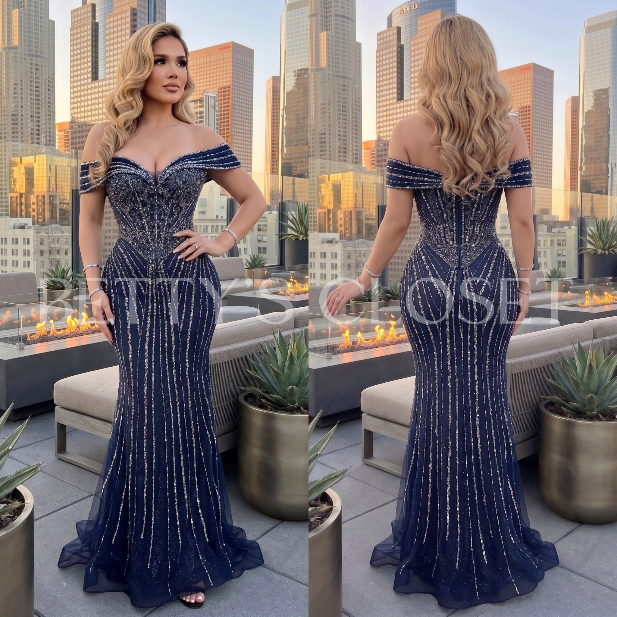 Elena Embellished Corset Off-Shoulder Formal Gown