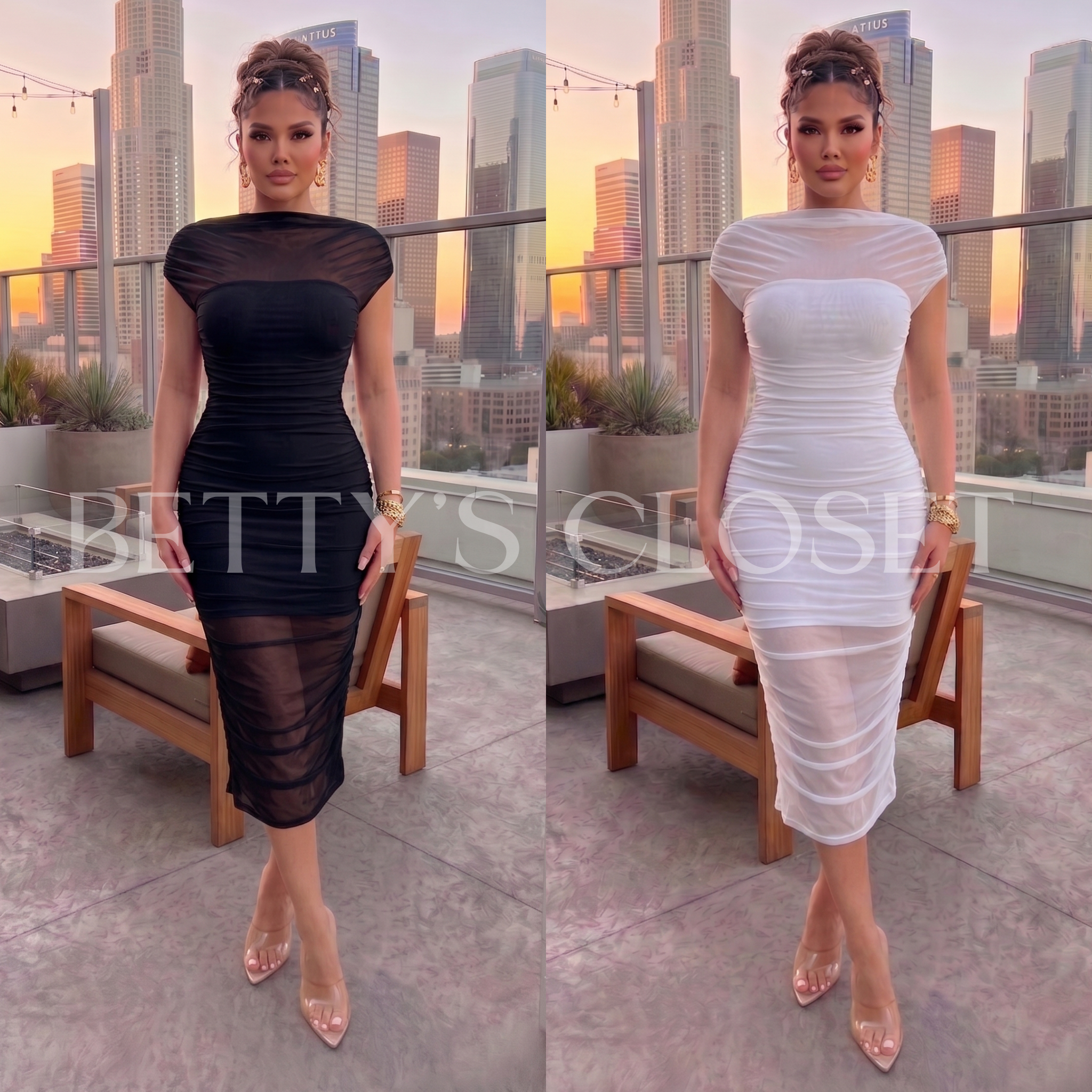 Sandra Off Shoulder Midi Mesh Dress (Copy)