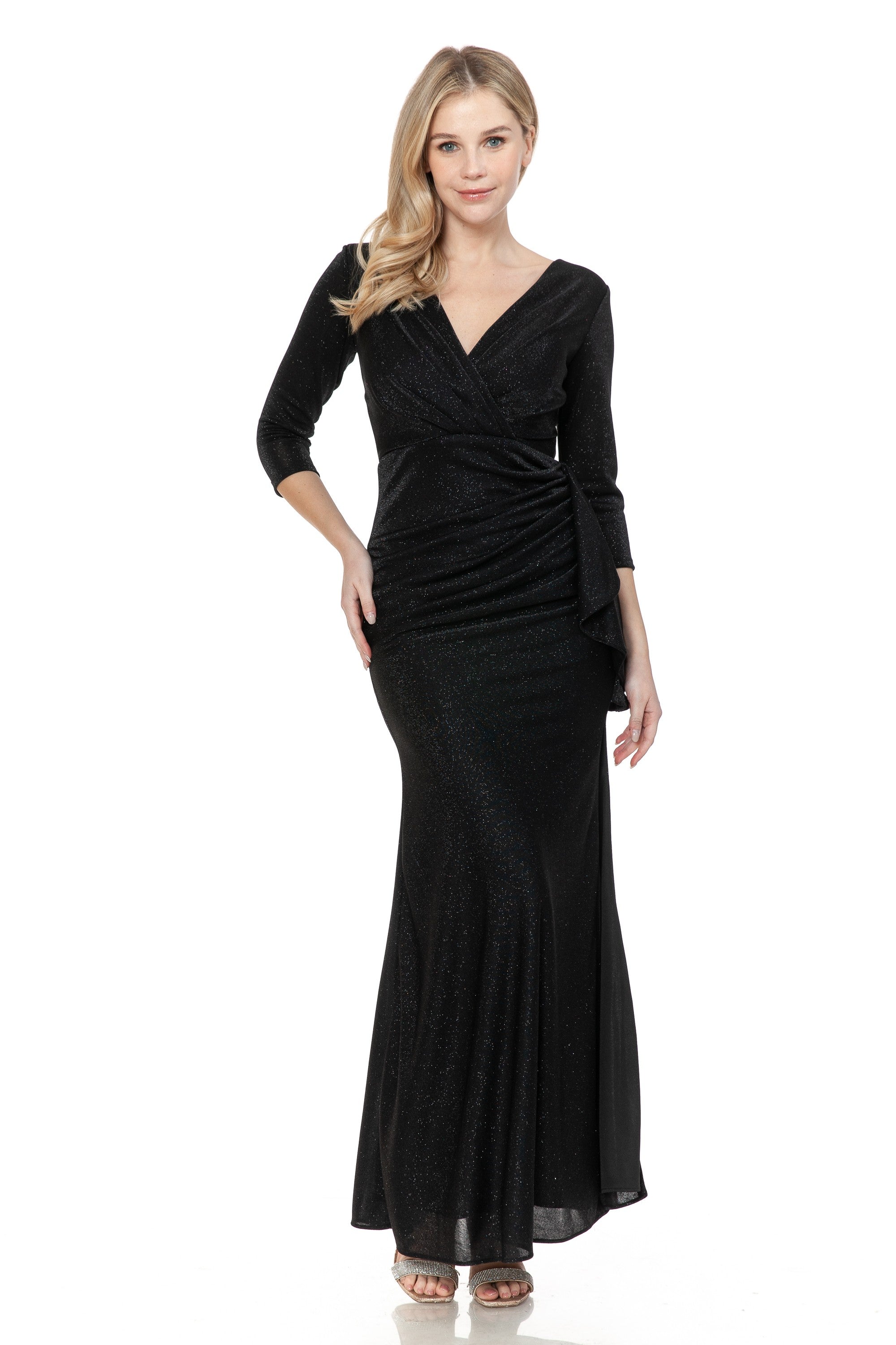Kayla Glittery 3/4 Sleeve Long Gown