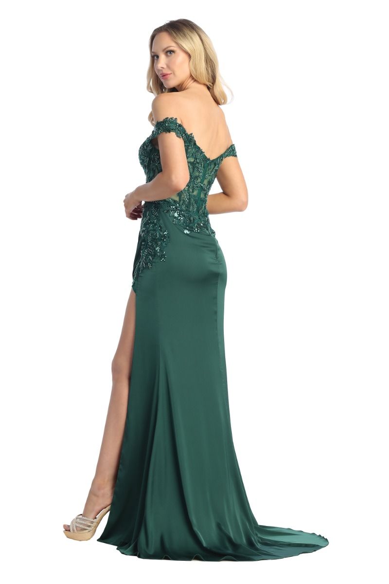 Ofelia Off Shoulder Embroidered/Beaded Satin Gown