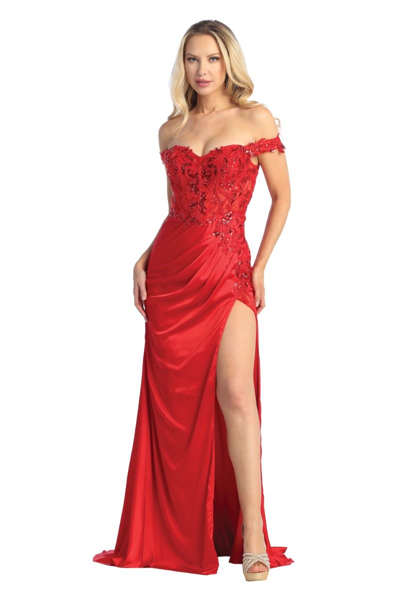 Ofelia Off Shoulder Embroidered/Beaded Satin Gown